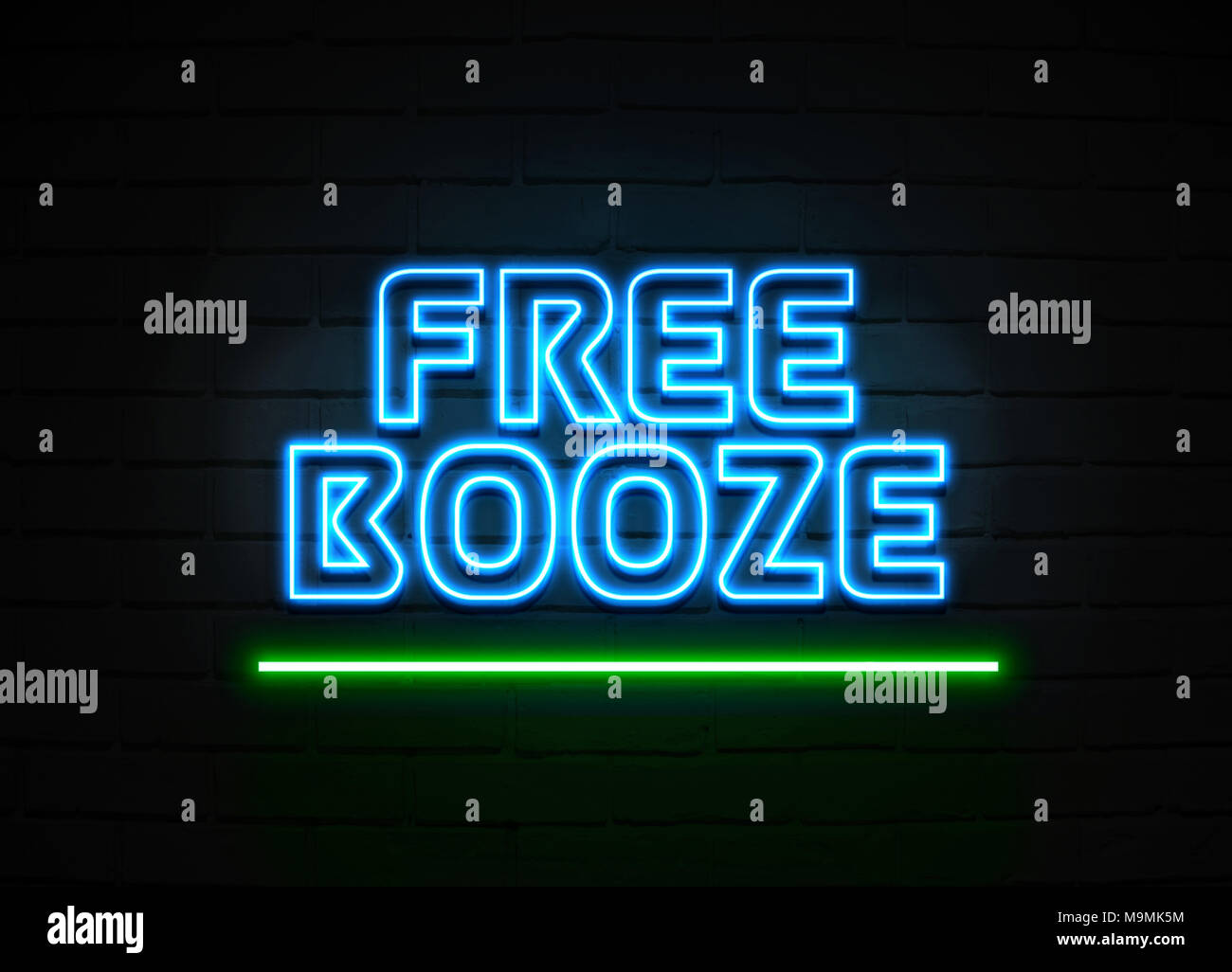 Free Booze neon sign - Glowing Neon Sign on brickwall wall - 3D rendered royalty free stock illustration. Stock Photo