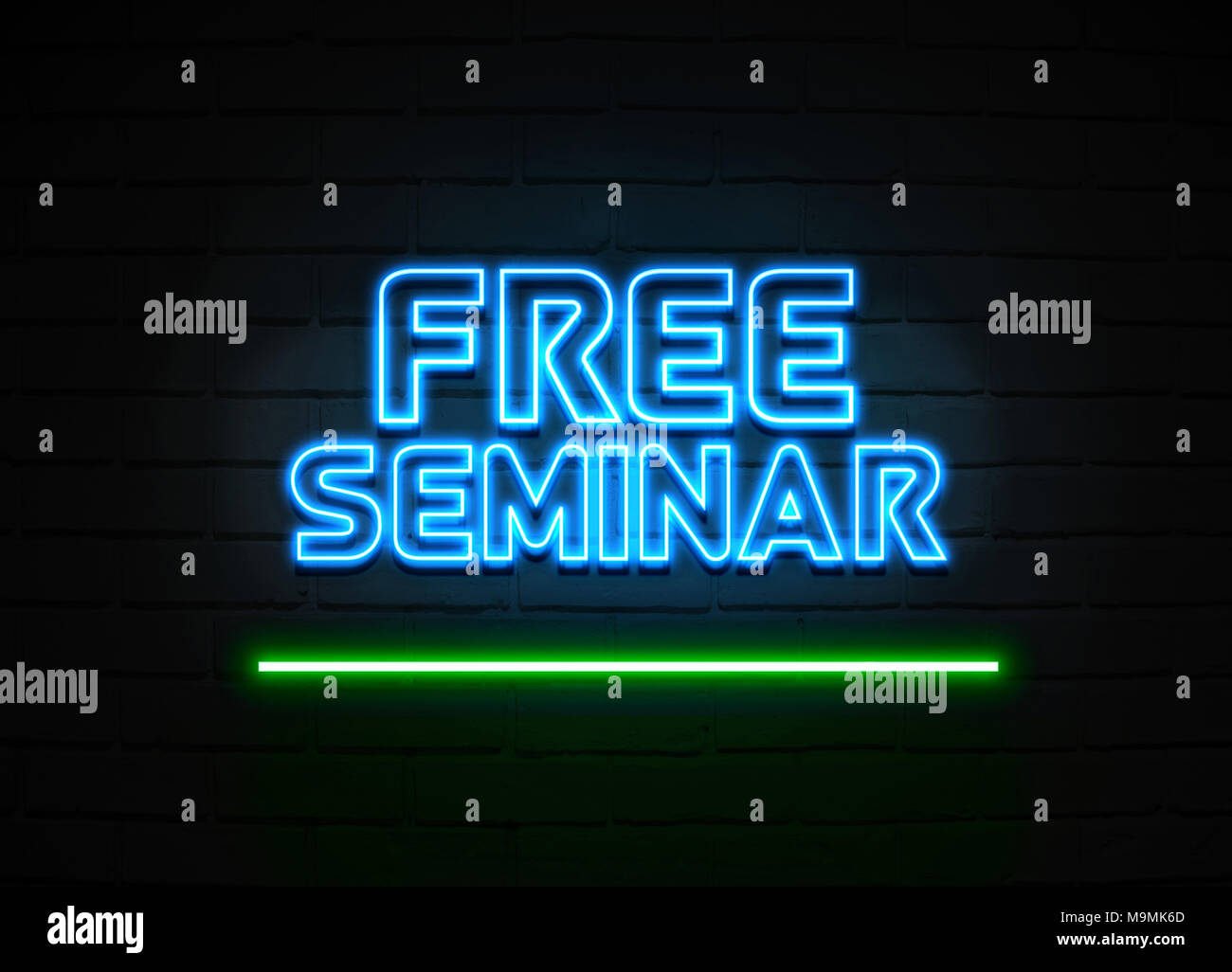 Free Seminar neon sign - Glowing Neon Sign on brickwall wall - 3D rendered royalty free stock illustration. Stock Photo