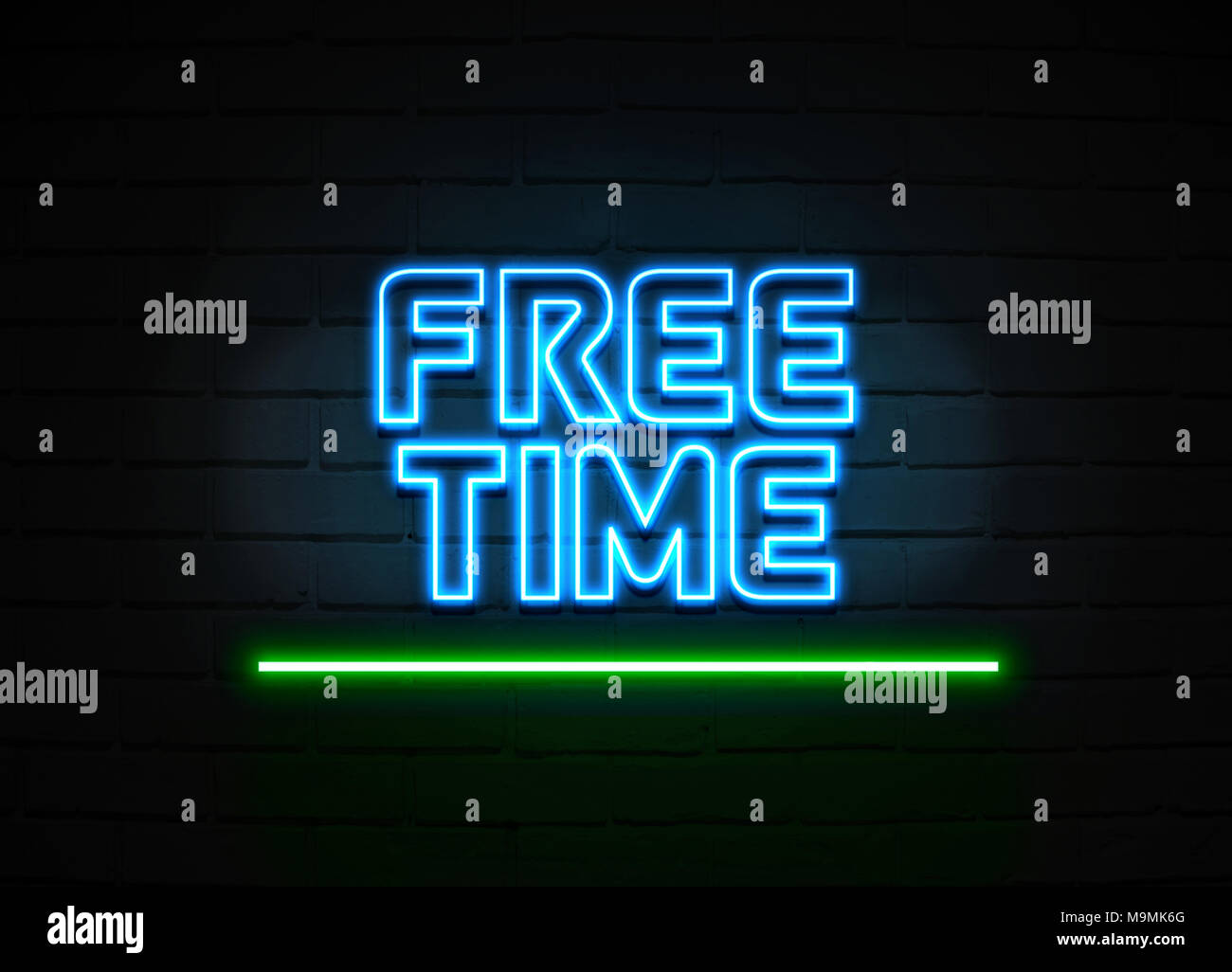 Free Time neon sign - Glowing Neon Sign on brickwall wall - 3D rendered royalty free stock illustration. Stock Photo