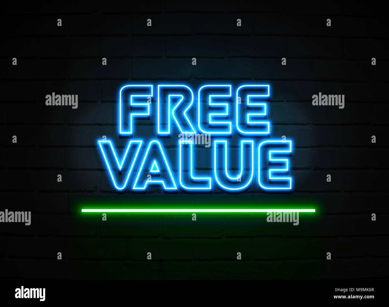 Free Value neon sign - Glowing Neon Sign on brickwall wall - 3D rendered royalty free stock illustration. Stock Photo