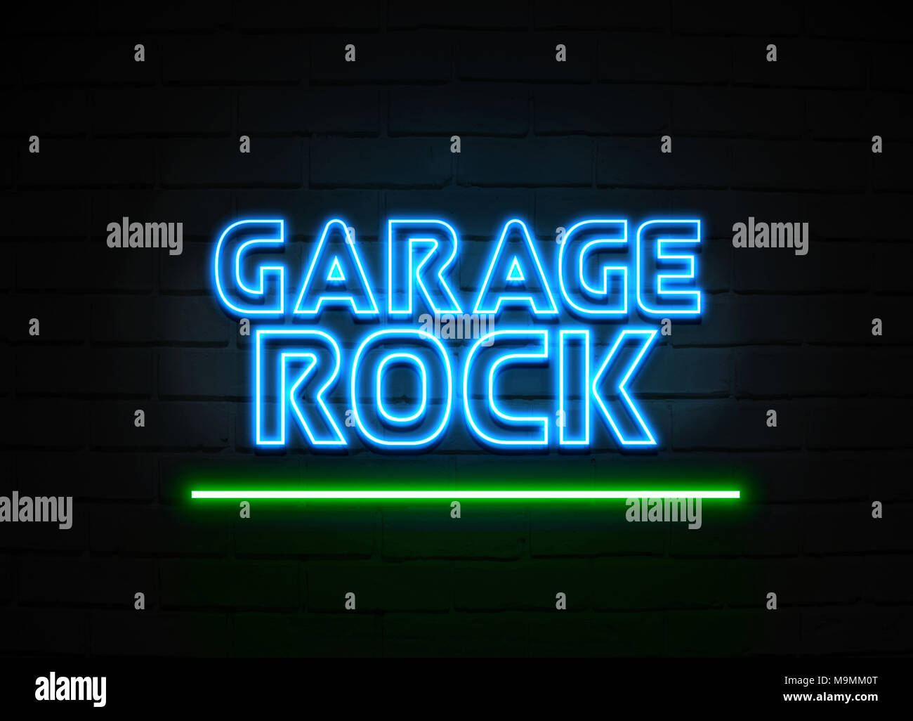 Garage Rock Neon Sign Glowing Neon Sign On Brickwall Wall 3d