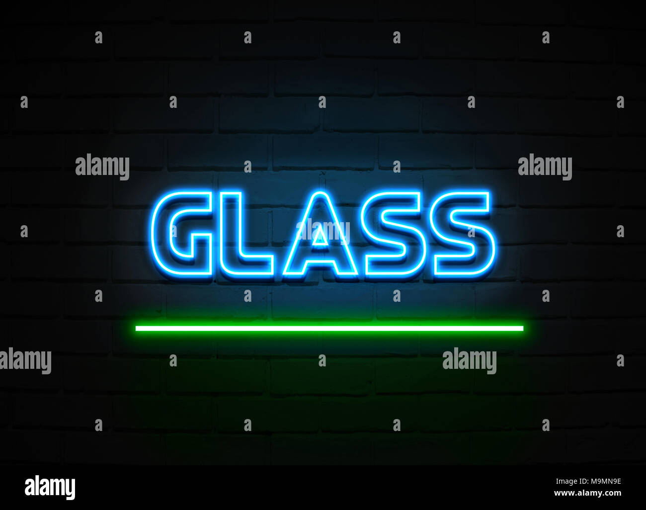 Glass neon sign - Glowing Neon Sign on brickwall wall - 3D rendered