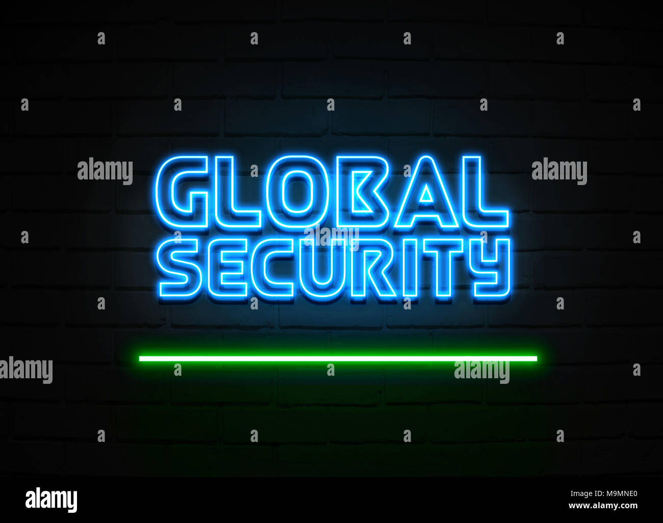 Global Security Neon Sign Glowing Neon Sign On Brickwall Wall 3d Rendered Royalty Free Stock 7567