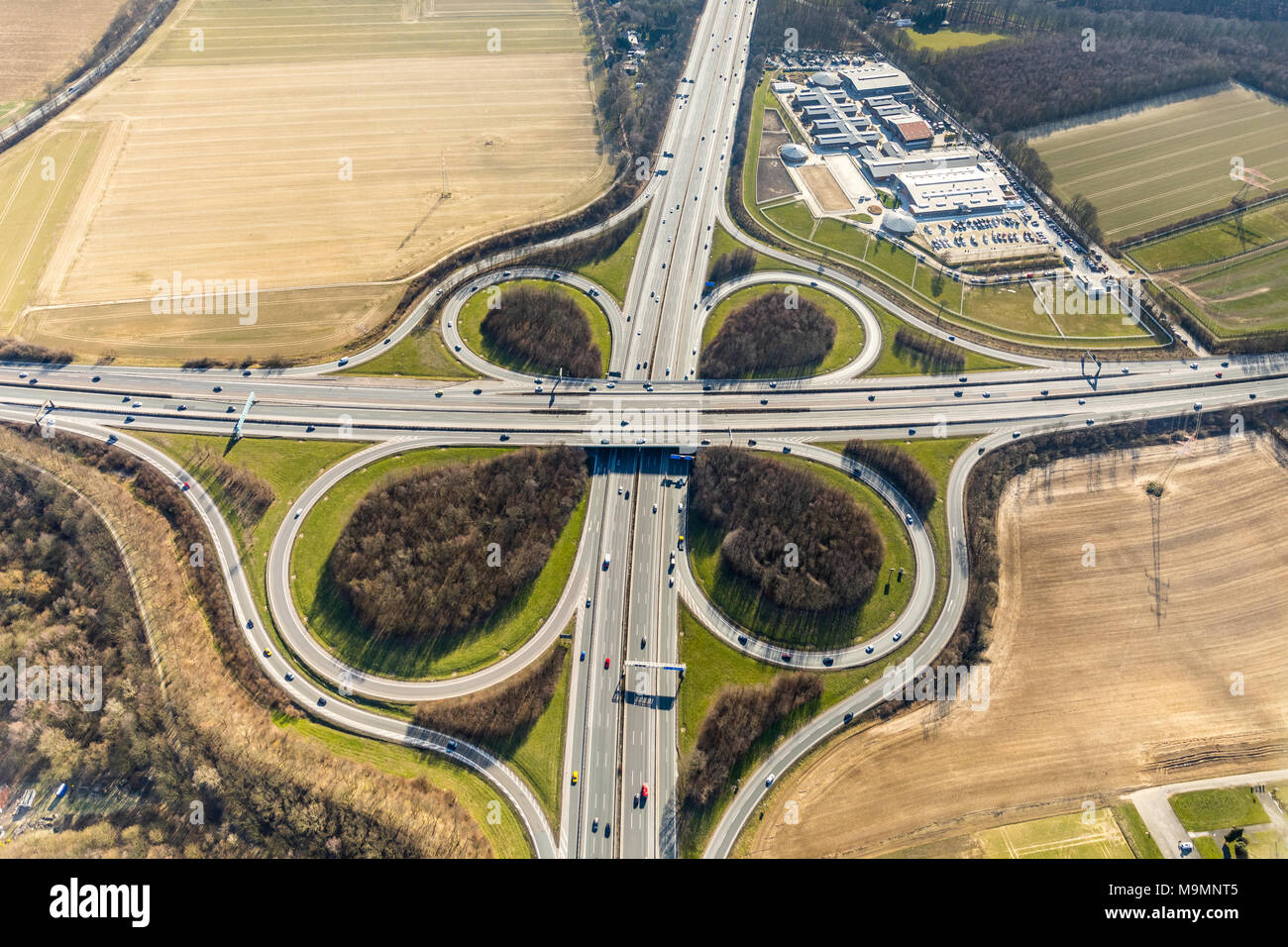 Dortmund-Unna motorway junction, A1 motorway and A44 motorway, Unna, North Rhine-Westphalia, Germany Stock Photo