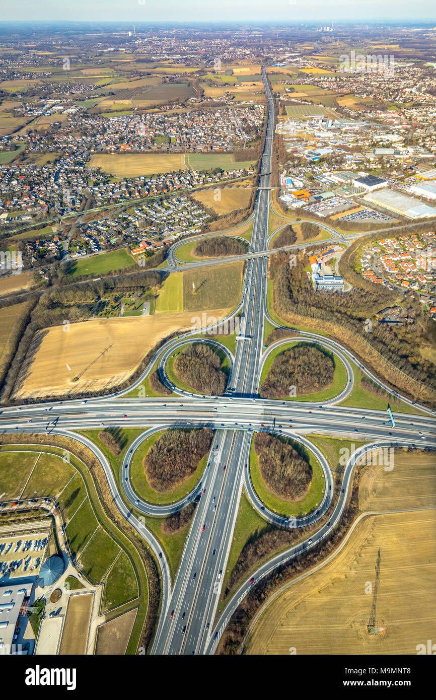 Dortmund-Unna motorway junction, A1 motorway and A44 motorway, Unna, North Rhine-Westphalia, Germany Stock Photo