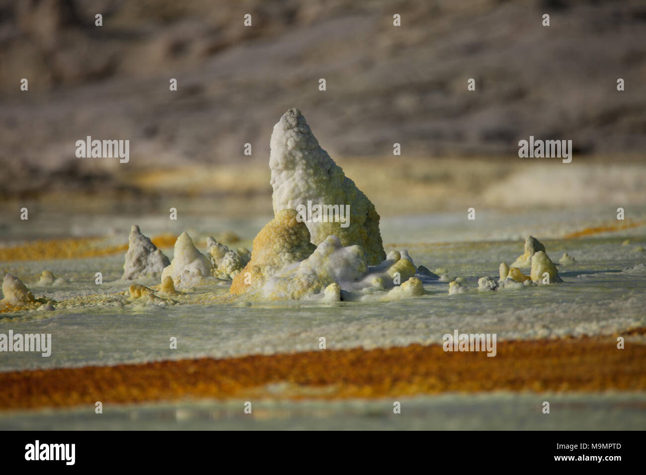 Sulphur sediments in the thermal area of Dallol, Danakil-Senke, Ethiopia Stock Photo
