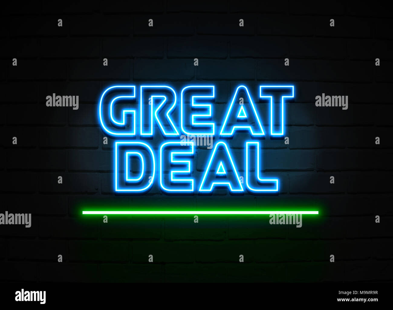 Great Deal neon sign Glowing Neon Sign on brickwall wall 3D