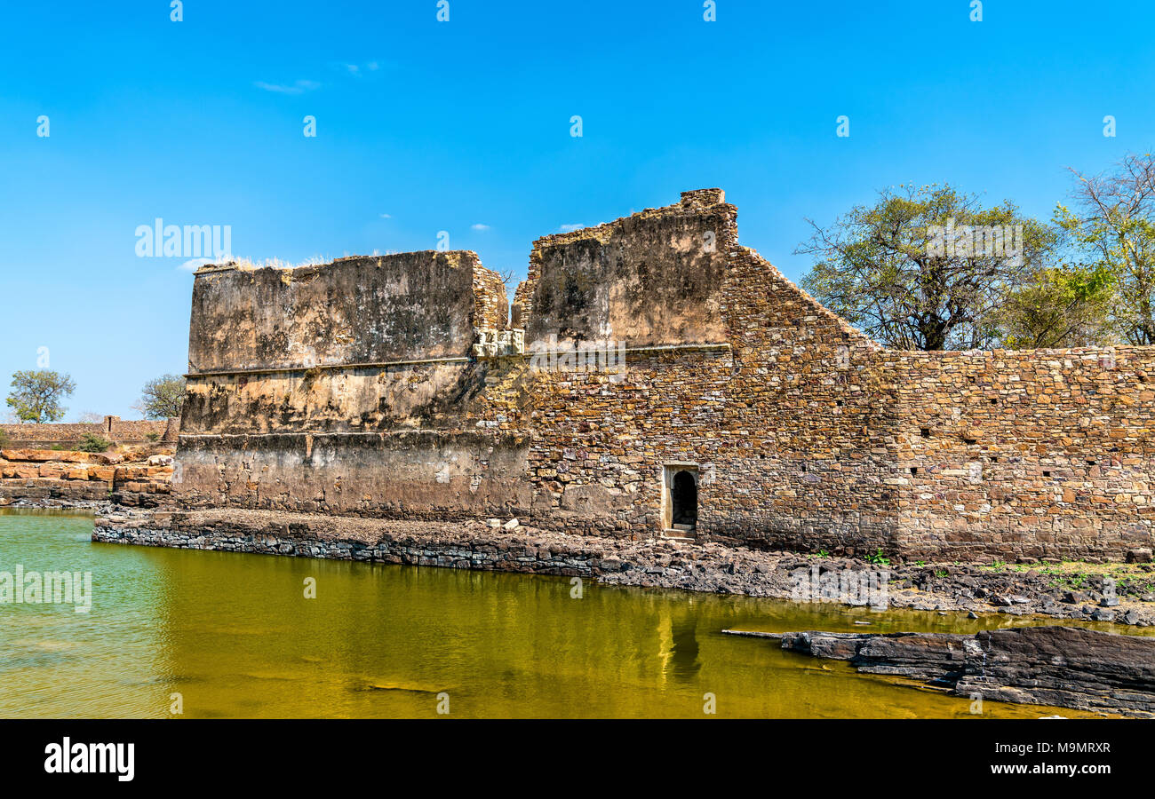 Fortifications at Rani Padmini Palace at Chittorgarh Fort. Rajasthan, India Stock Photo