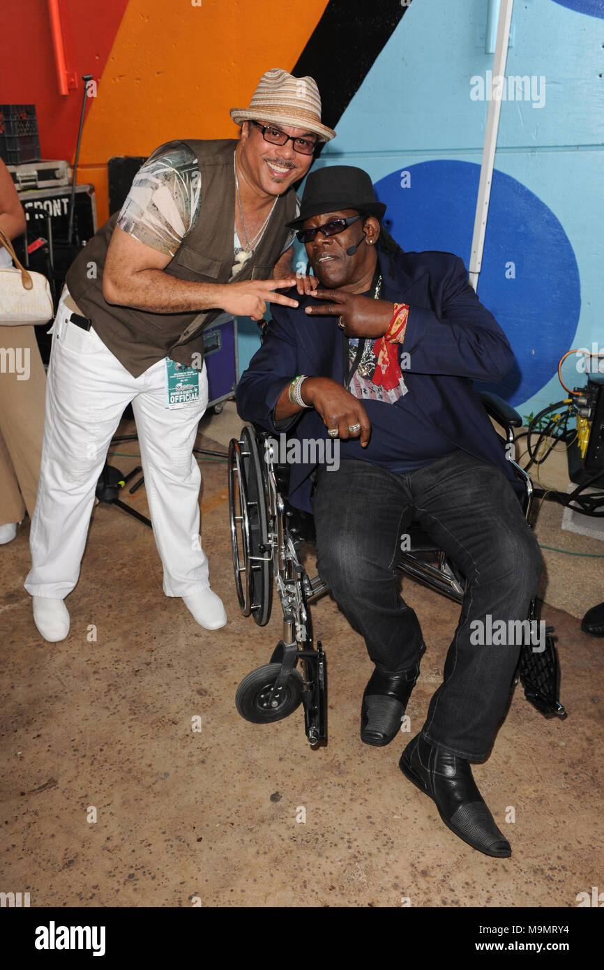 MIAMI BEACH, FL - JUNE 18: Saxophonist Clarence Clemons, a defining musical influence behind the sound of Bruce Springsteen and the E Street Band, died Saturday of complications from a stroke. He was 69.   on June 18, 2011 in Miami Beach, Florida  People: Clarence Clemons Stock Photo