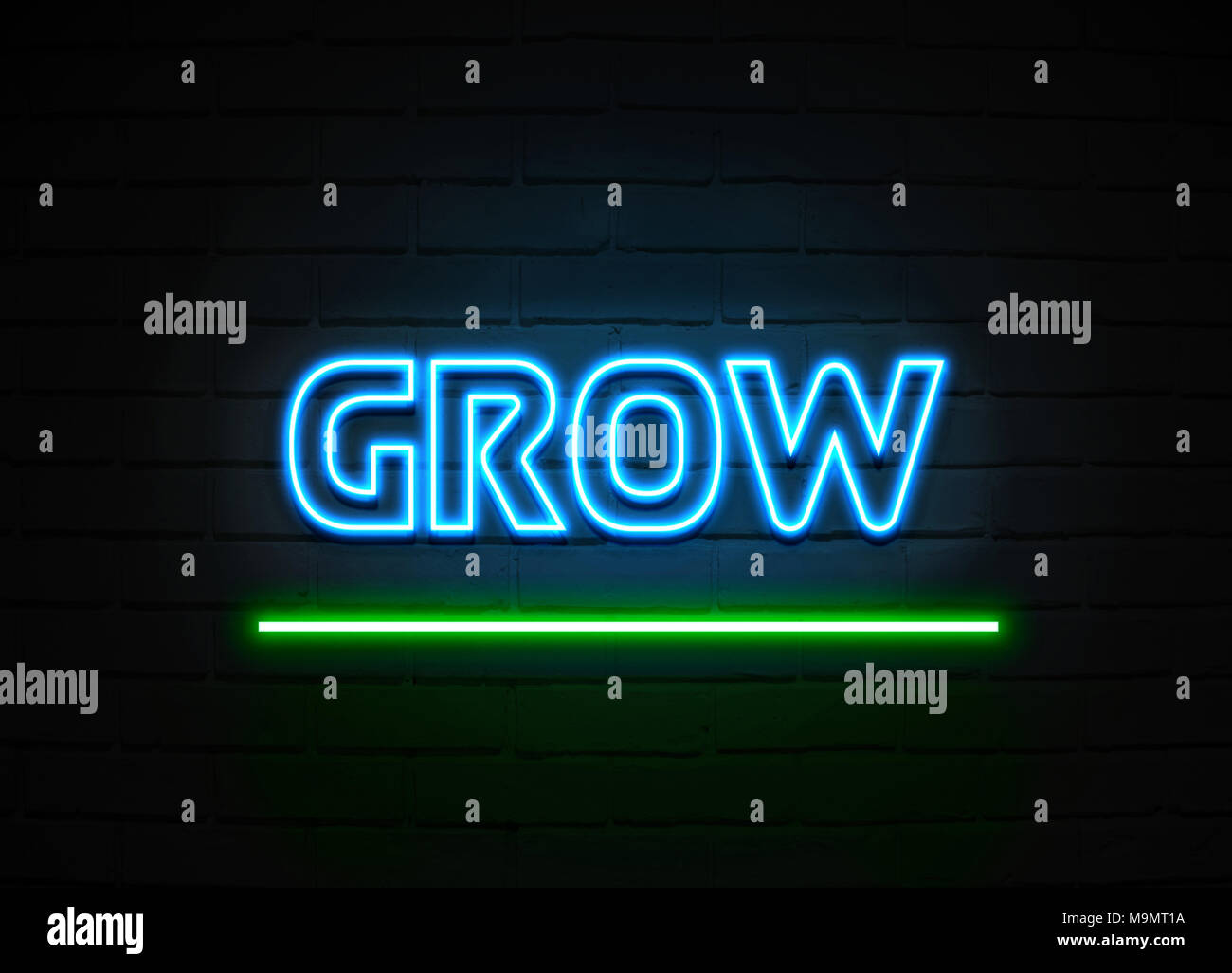 Grow neon sign Glowing Neon Sign on brickwall wall 3D rendered