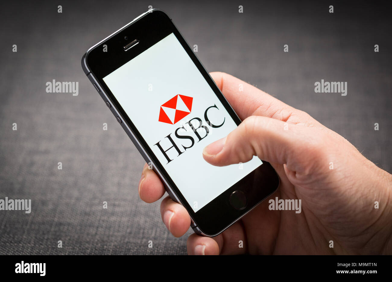 HSBC online banking app on an iPhone Stock Photo