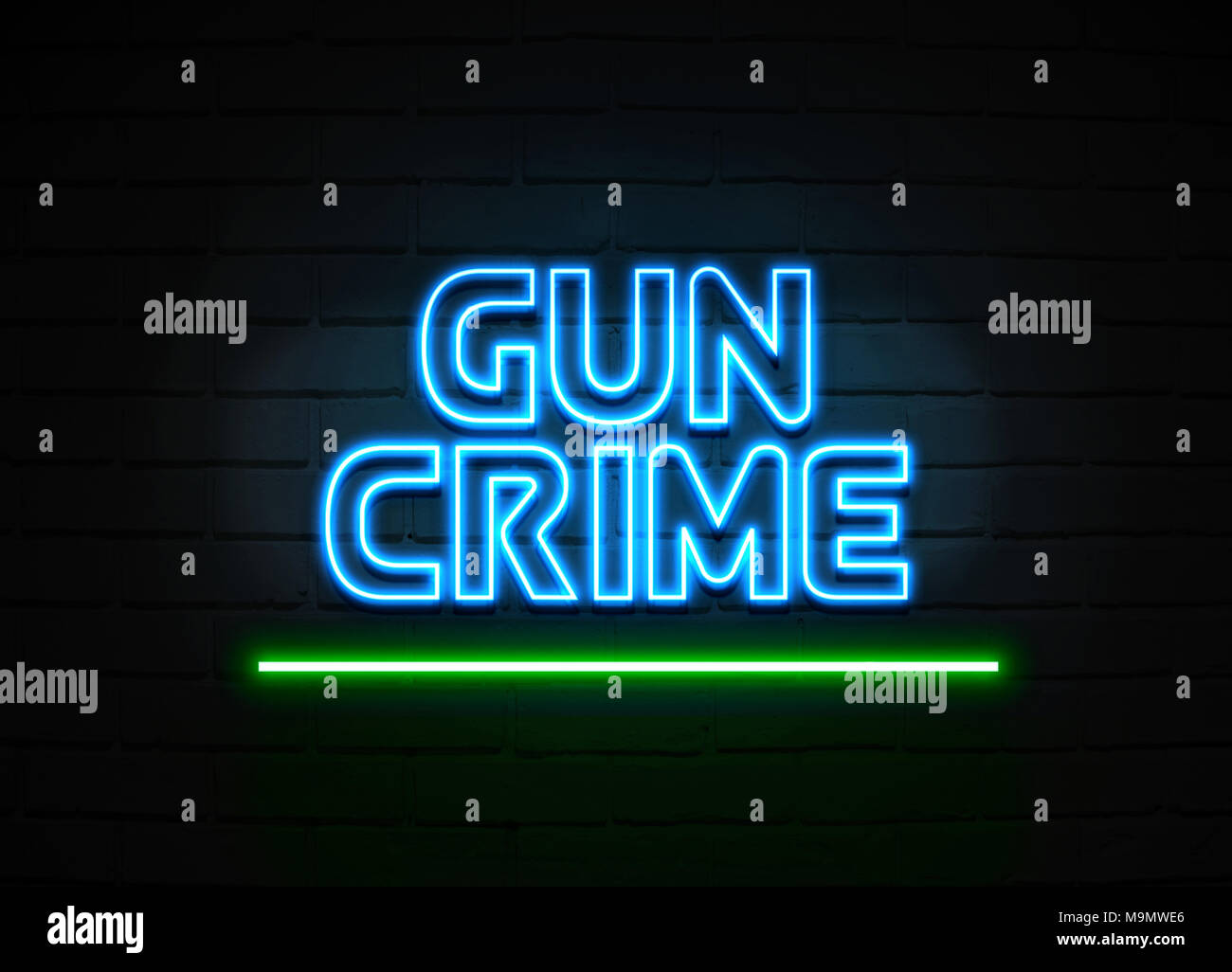 Gun Crime neon sign - Glowing Neon Sign on brickwall wall - 3D rendered royalty free stock illustration. Stock Photo