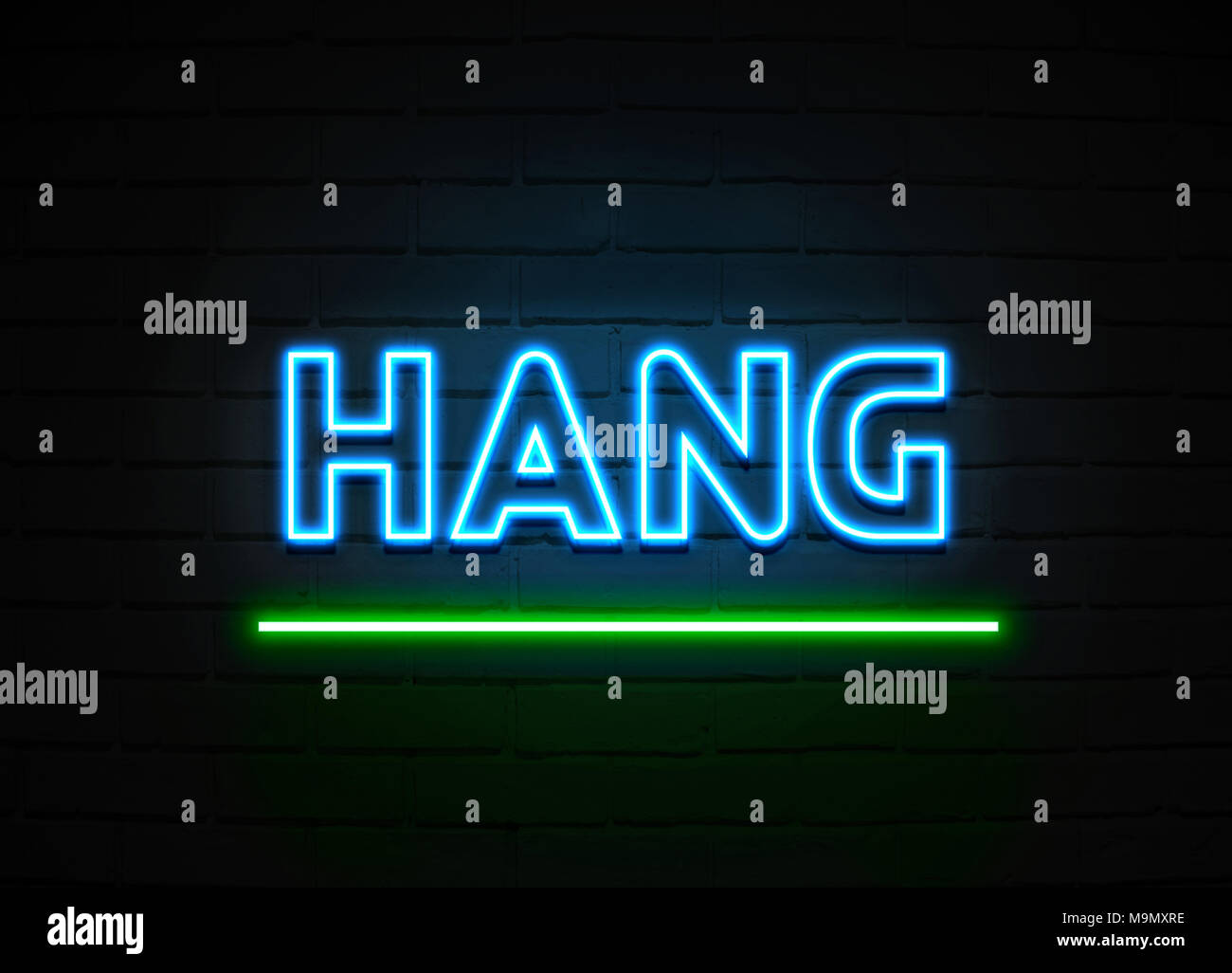 Hang neon sign Glowing Neon Sign on brickwall wall 3D rendered