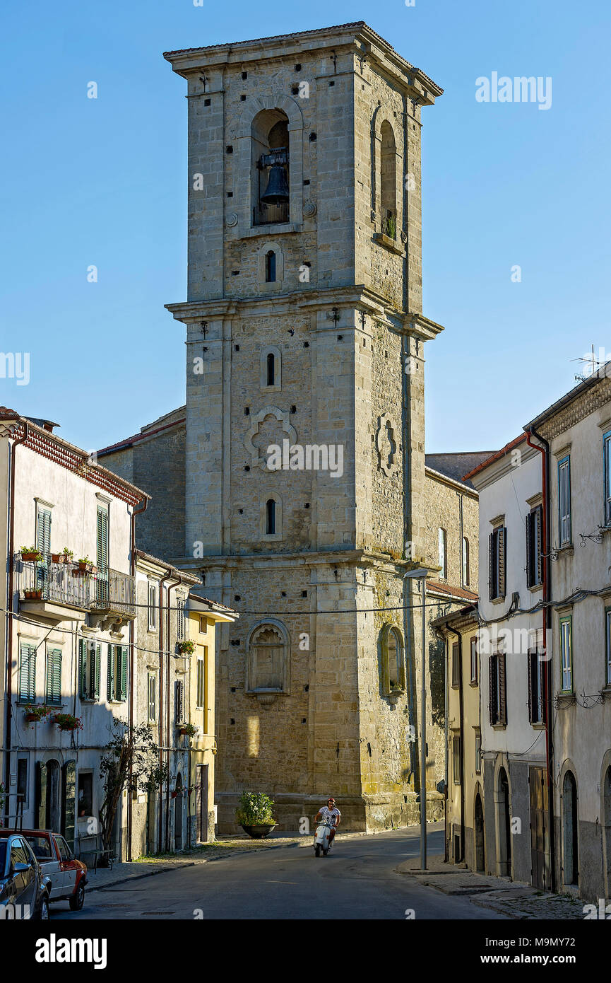 Bell tower, Campanile, Church of Sant' Antonio Abate, Chiesa di Sant' Antonio Abate, Old Town, Agnone, Molise, Italy Stock Photo