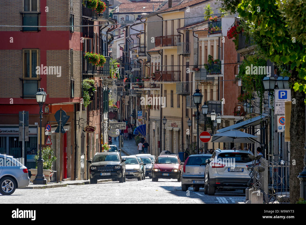 Lively street Corso Vittorio Emanuele, Agnone, Molise, Italy Stock Photo