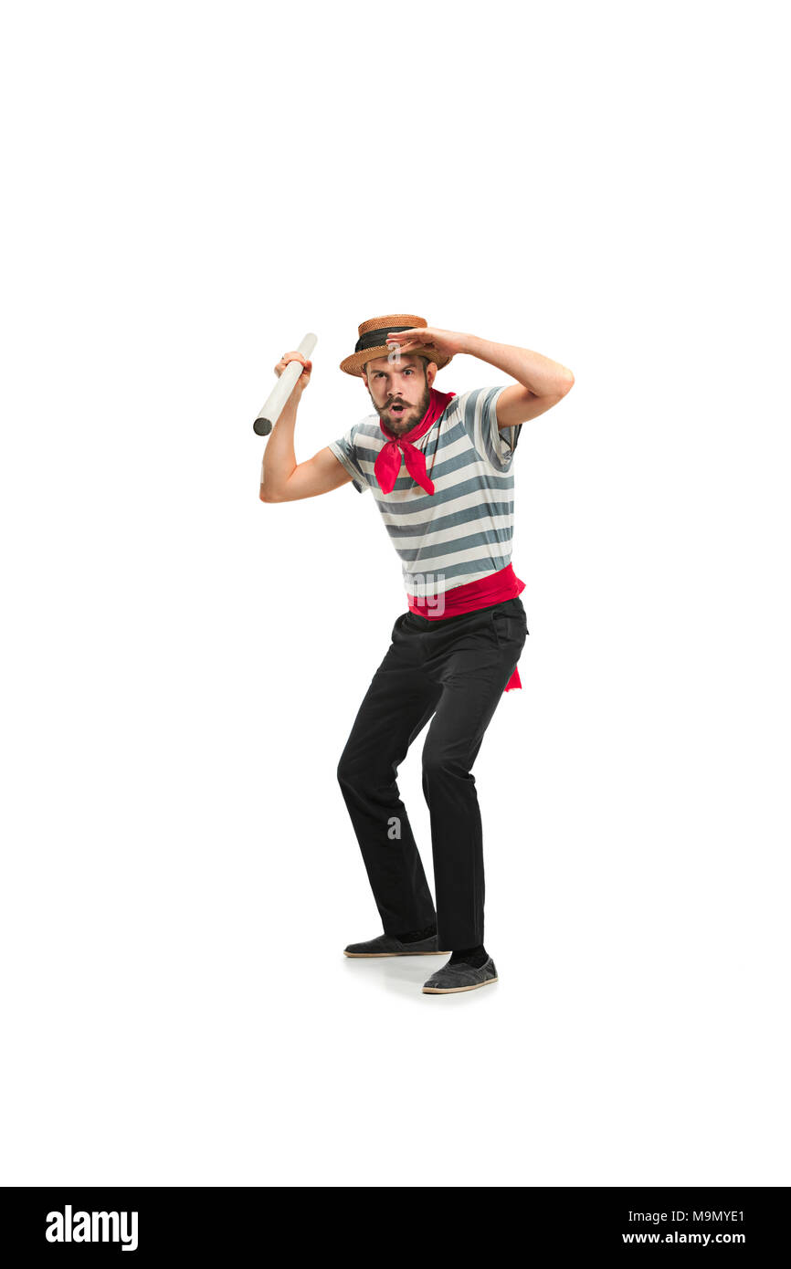 Gondolier in traditional costume hires stock photography and images