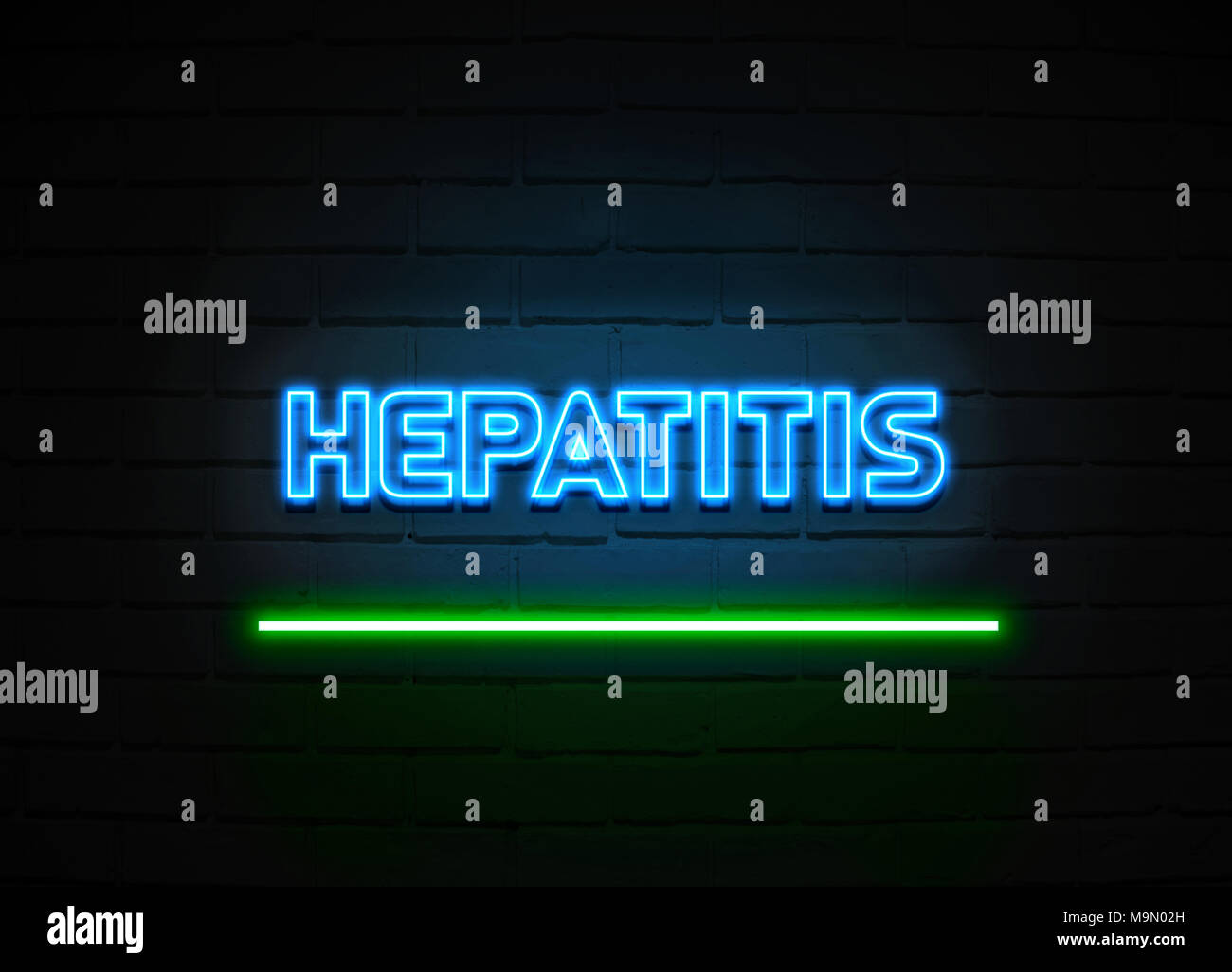 Hepatitis neon sign - Glowing Neon Sign on brickwall wall - 3D rendered royalty free stock illustration. Stock Photo
