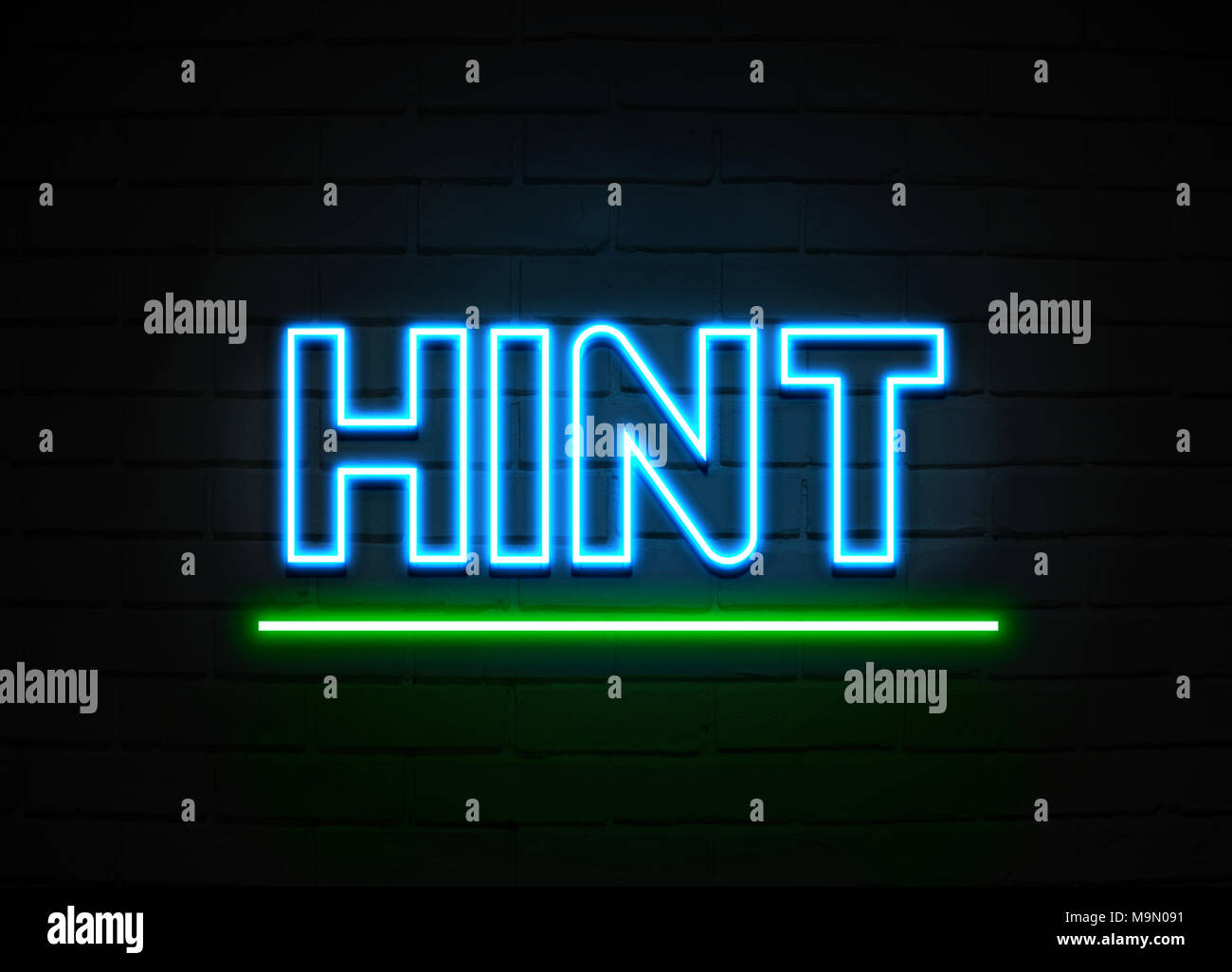 Hint Neon Sign Glowing Neon Sign On Brickwall Wall 3d Rendered Royalty Free Stock