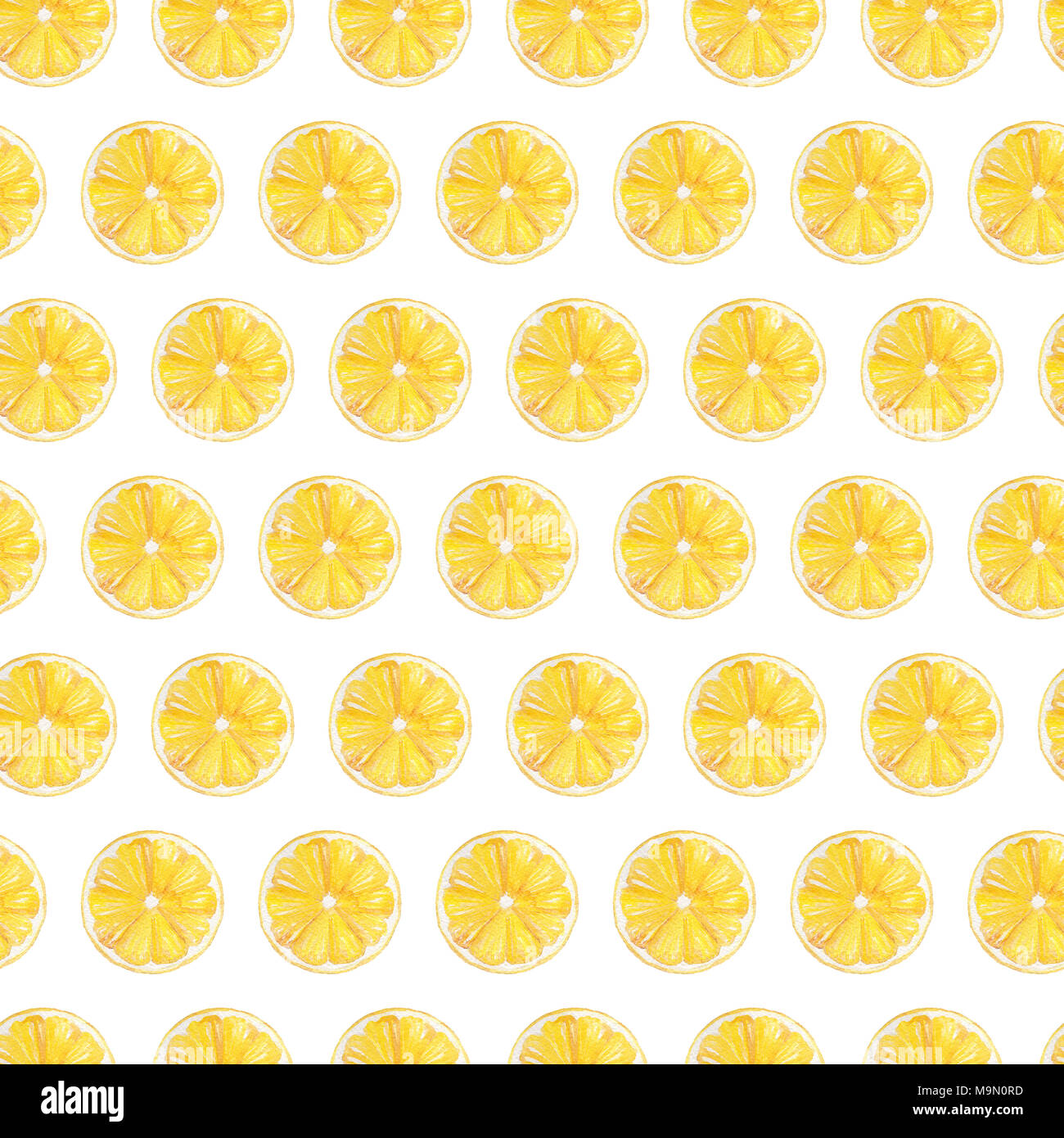 Watercolor hand drawn seamless pattern with yellow lemon fruit slices ...