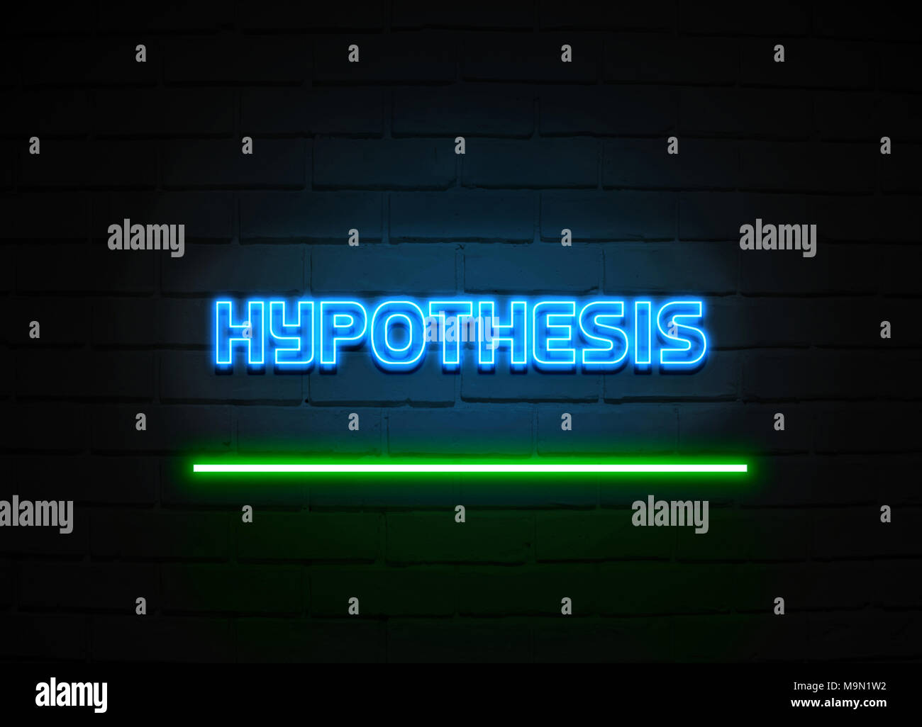 Hypothesis neon sign - Glowing Neon Sign on brickwall wall - 3D rendered royalty free stock illustration. Stock Photo