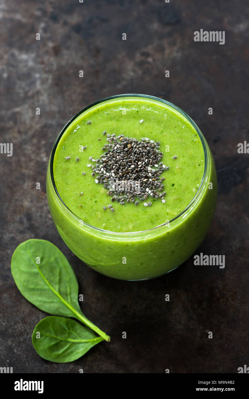 Green avocado, spinach and grape smoothie with chia seeds - healthy ...