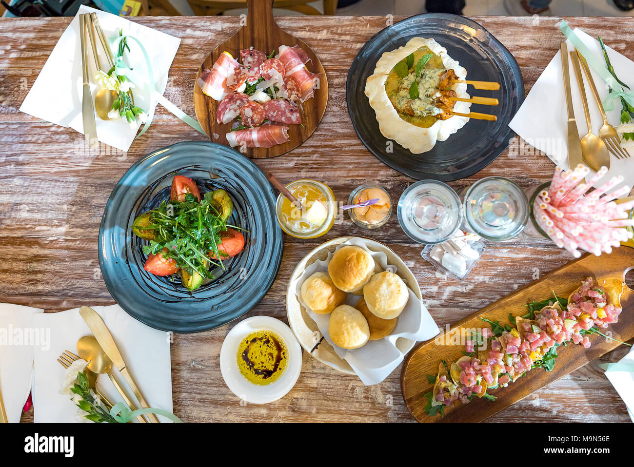dinner dining table for Party top view Stock Photo - Alamy