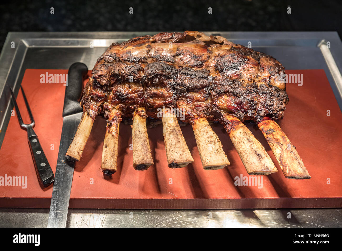 Carving of Wagyu beef roast Prime rib Stock Photo Alamy