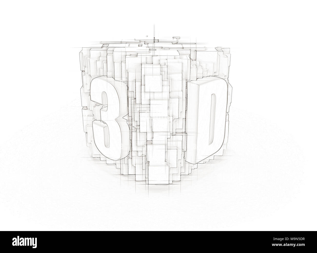 3D render - digital sketch drawing cubes Stock Photo