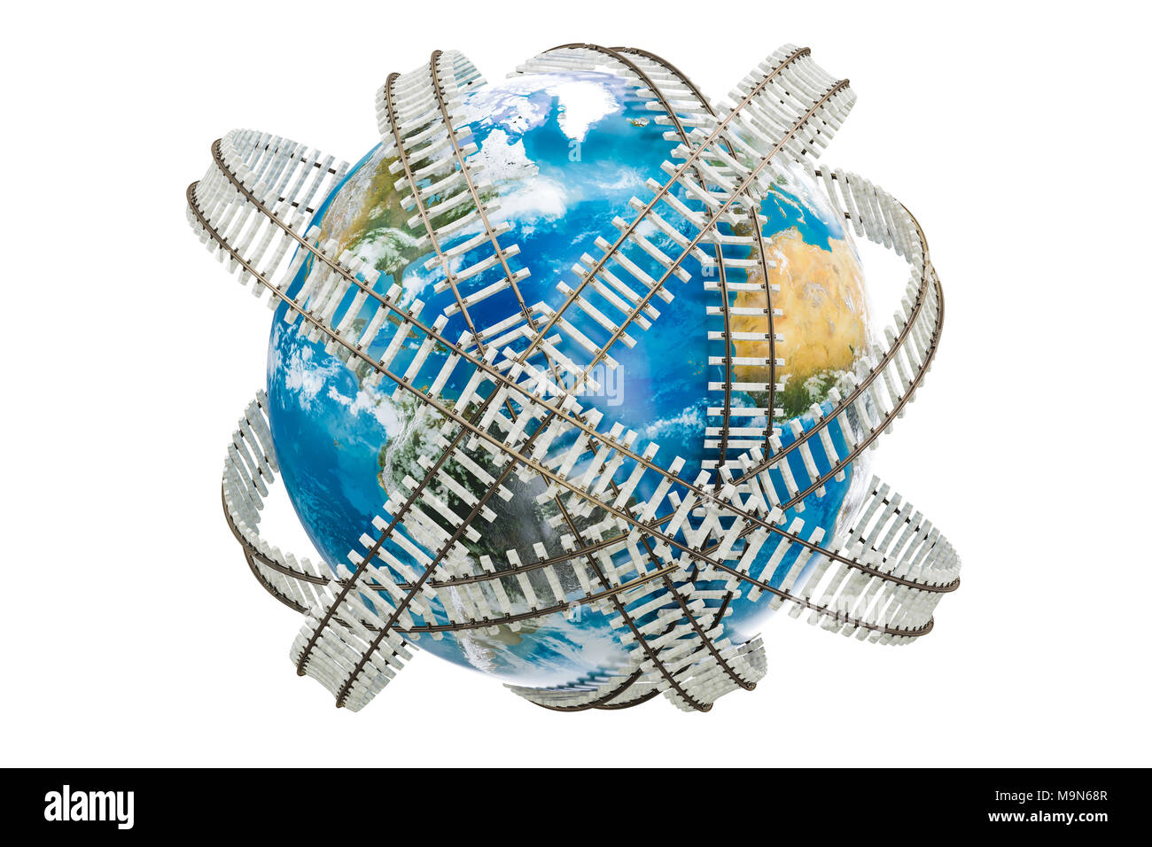 Global railway transportation concept, railroad track around Earth