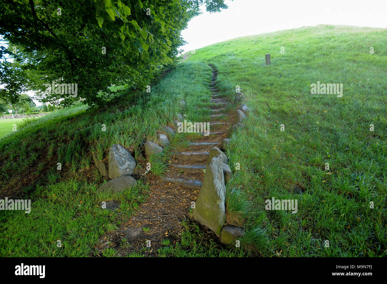 Large South Mound, built 970 probably for Thyra, wife of Gorm the Old the first king of Denmark, by her son king Harald Bluetooth Gormsson. The royal  Stock Photo