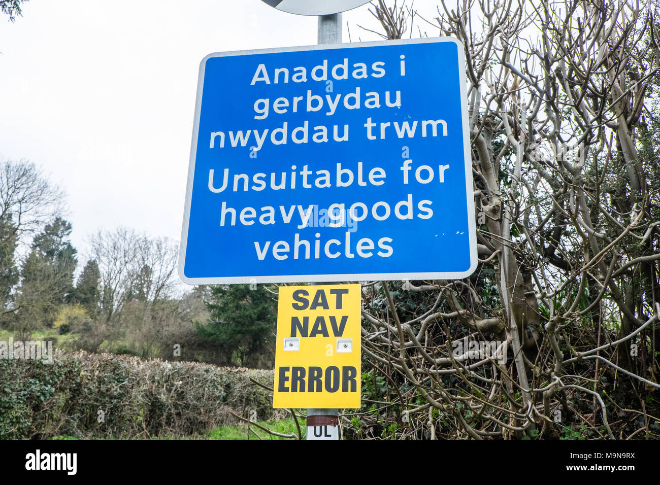 Sat Nav Error. Sign Sat Nav,error,sign,bilingual,language,road,sign,at ,Llanymynech,village ...