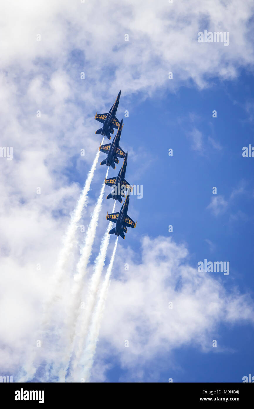 The Blue Angels air acrobatic team at the 2017 Airshow in Duluth, Minnesota, USA. Stock Photo