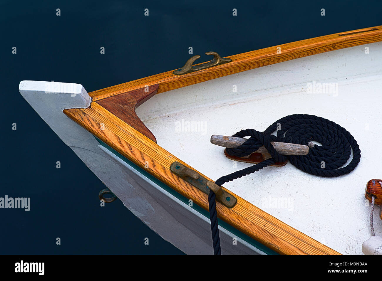 Boat bow from above with wooden gunwale Stock Photo Alamy