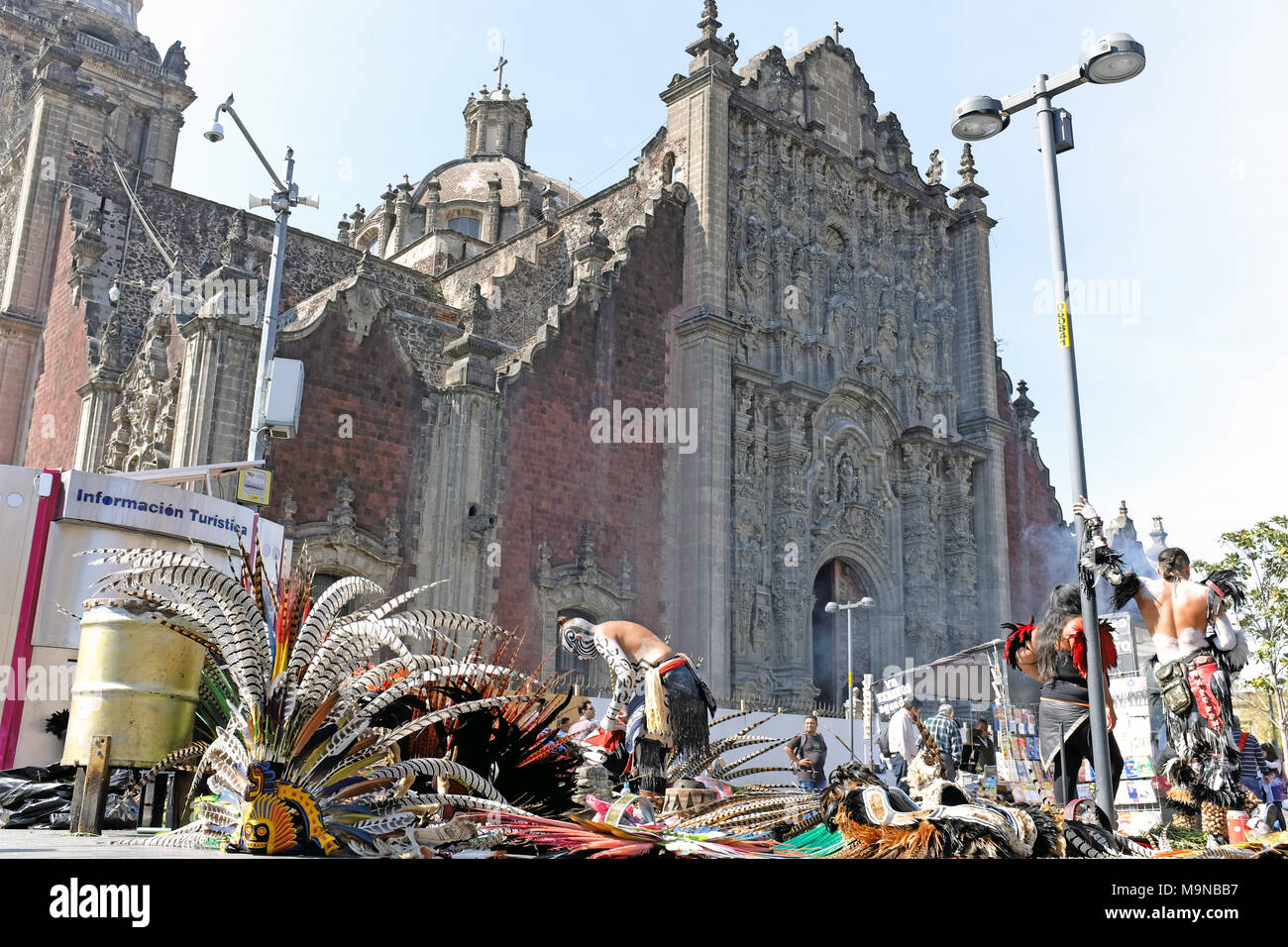 Street performers take a break between performances portraying characters associated with Mexican heritage. Stock Photo