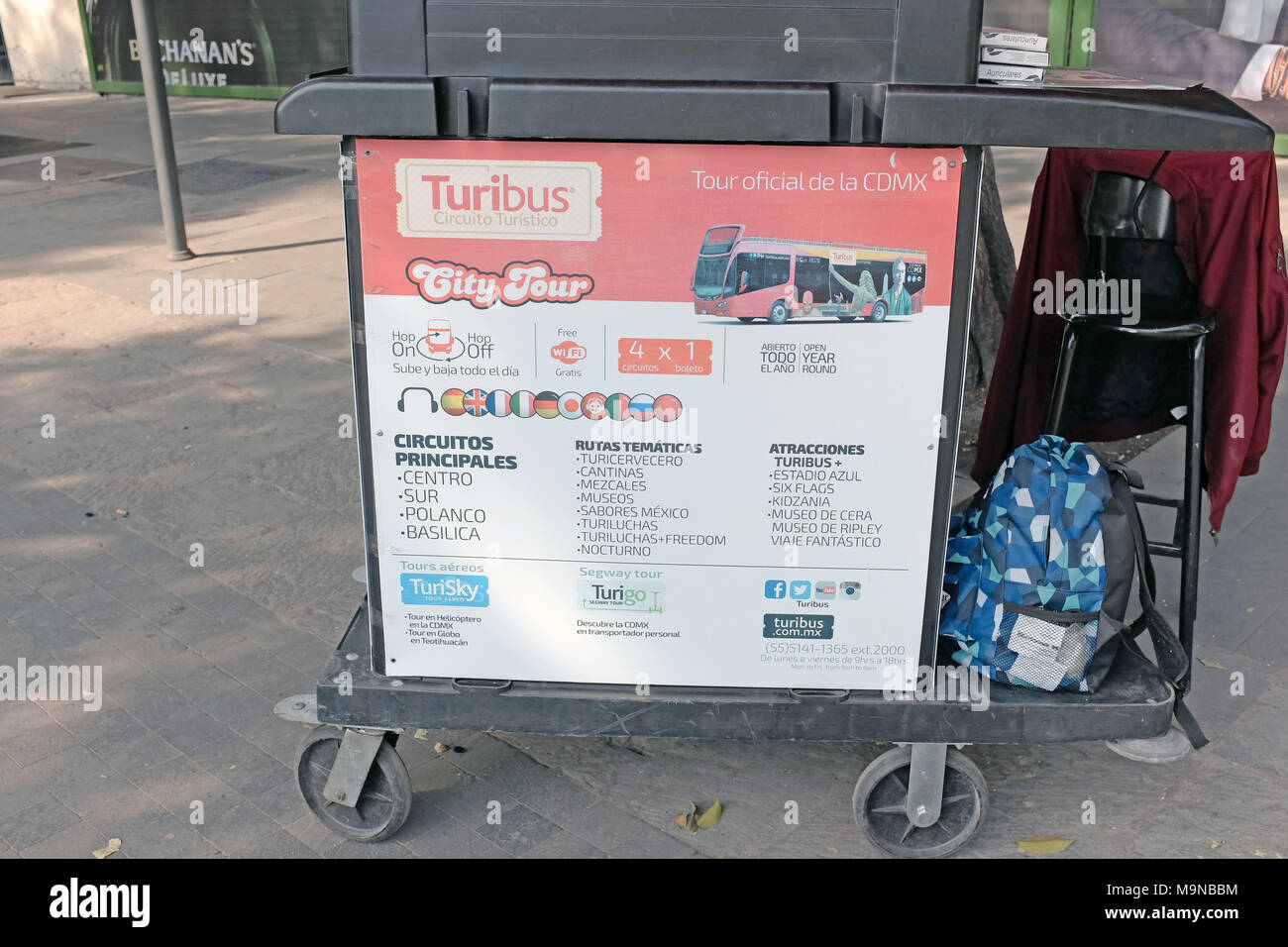 Mexico City Turibus City Tour cart selling bus tours of Mexico City, Mexico. Stock Photo