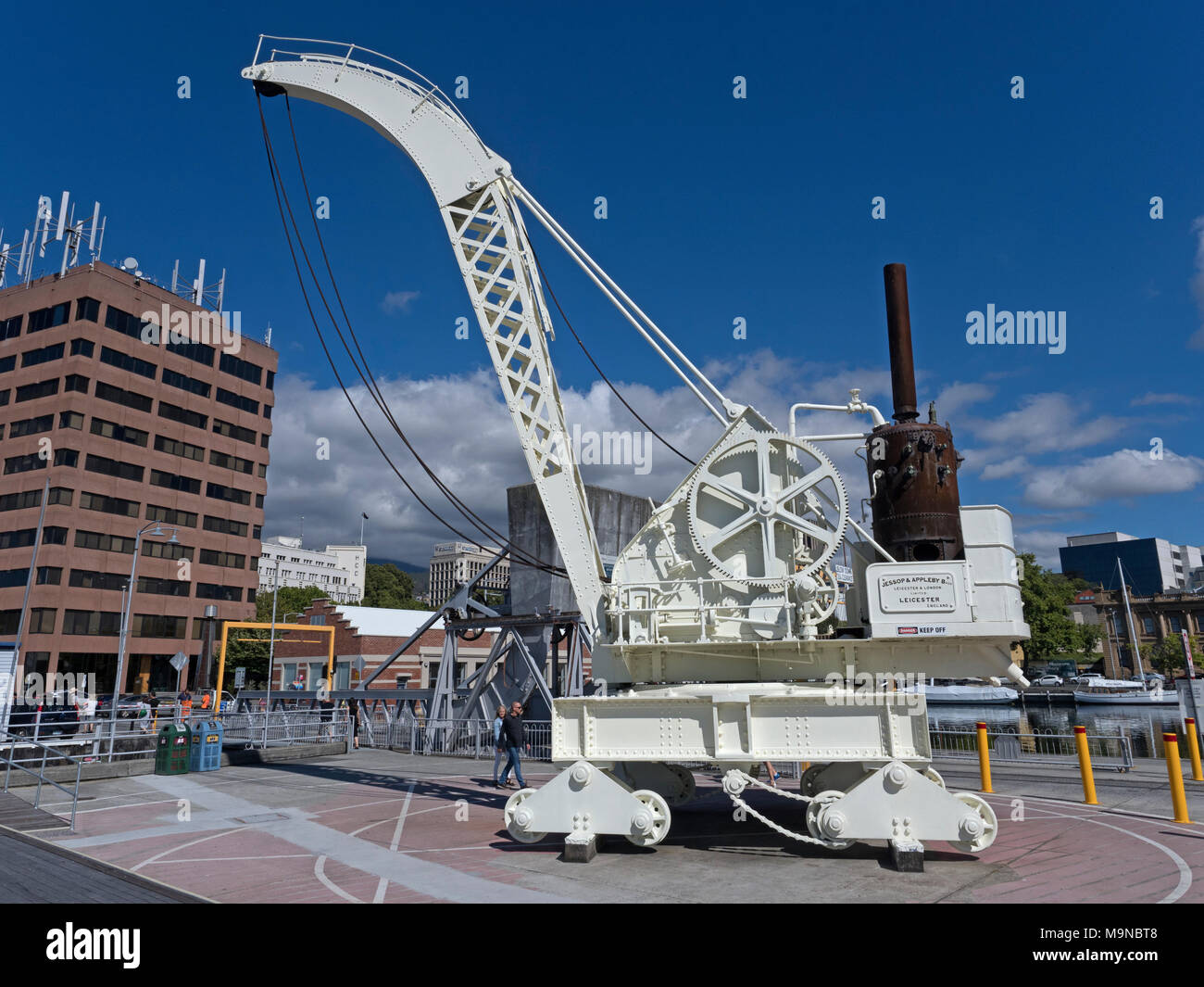 Old steam crane preserved on Victoria Dock, in Hobart, Tasmania, Australia Stock Photo