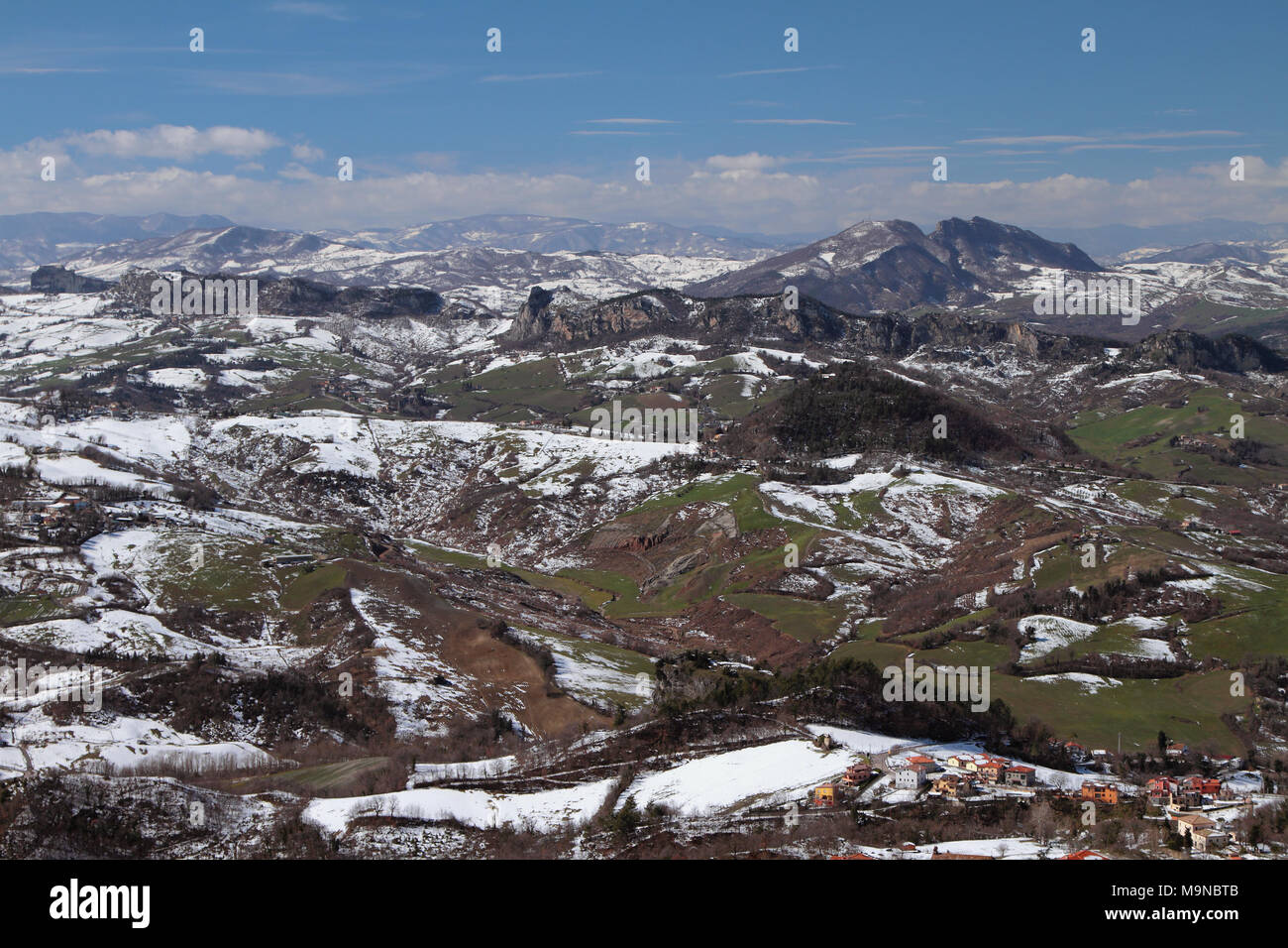 Apennines in March. San Marino and Italy Stock Photo