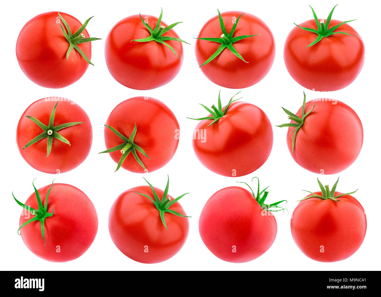 Isolated tomato. Whole tomatoes on white background. Collection Stock Photo