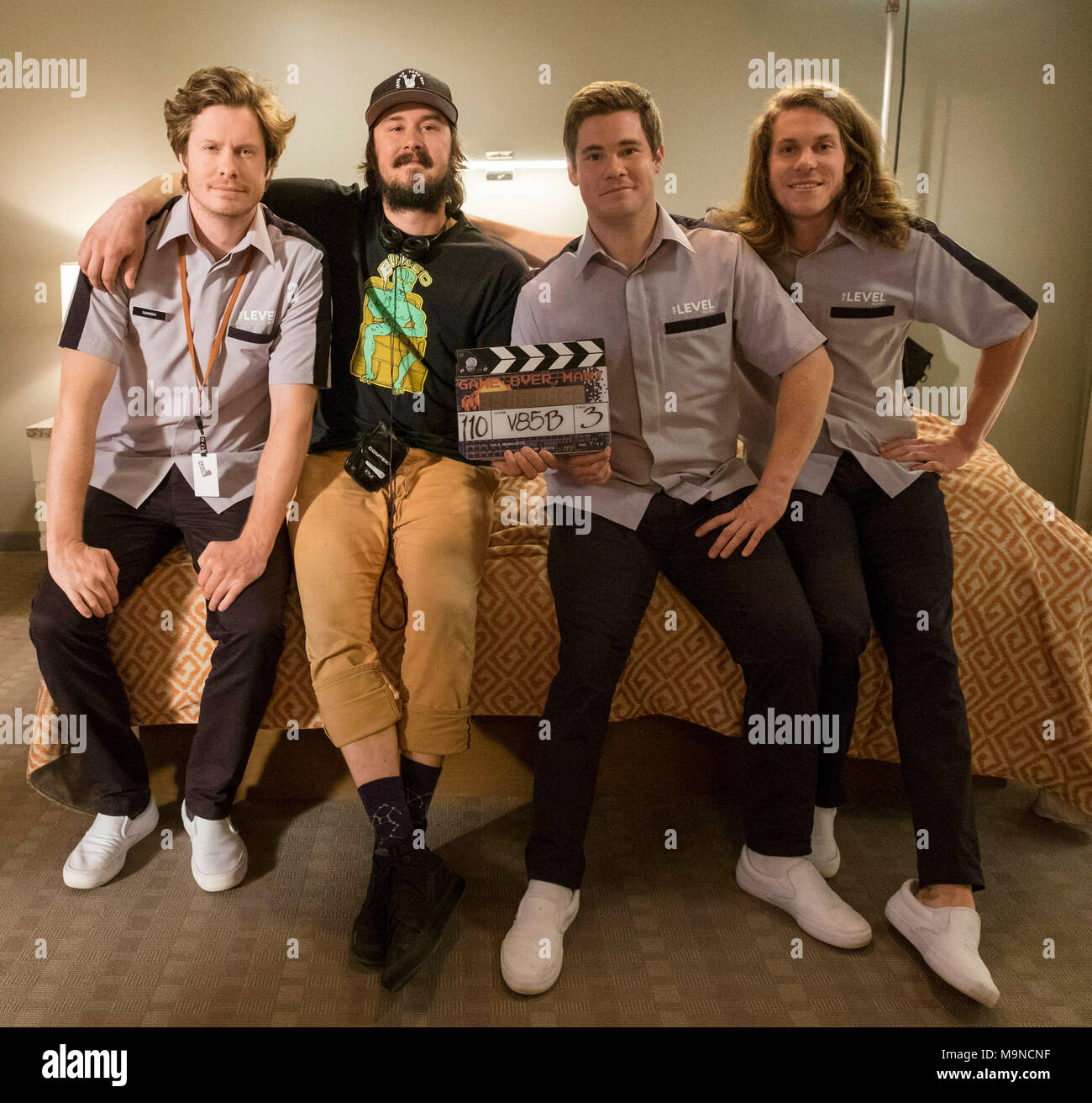 GAME OVER, MAN!, from left Anders Holm, director Kyle Newacheck, Adam