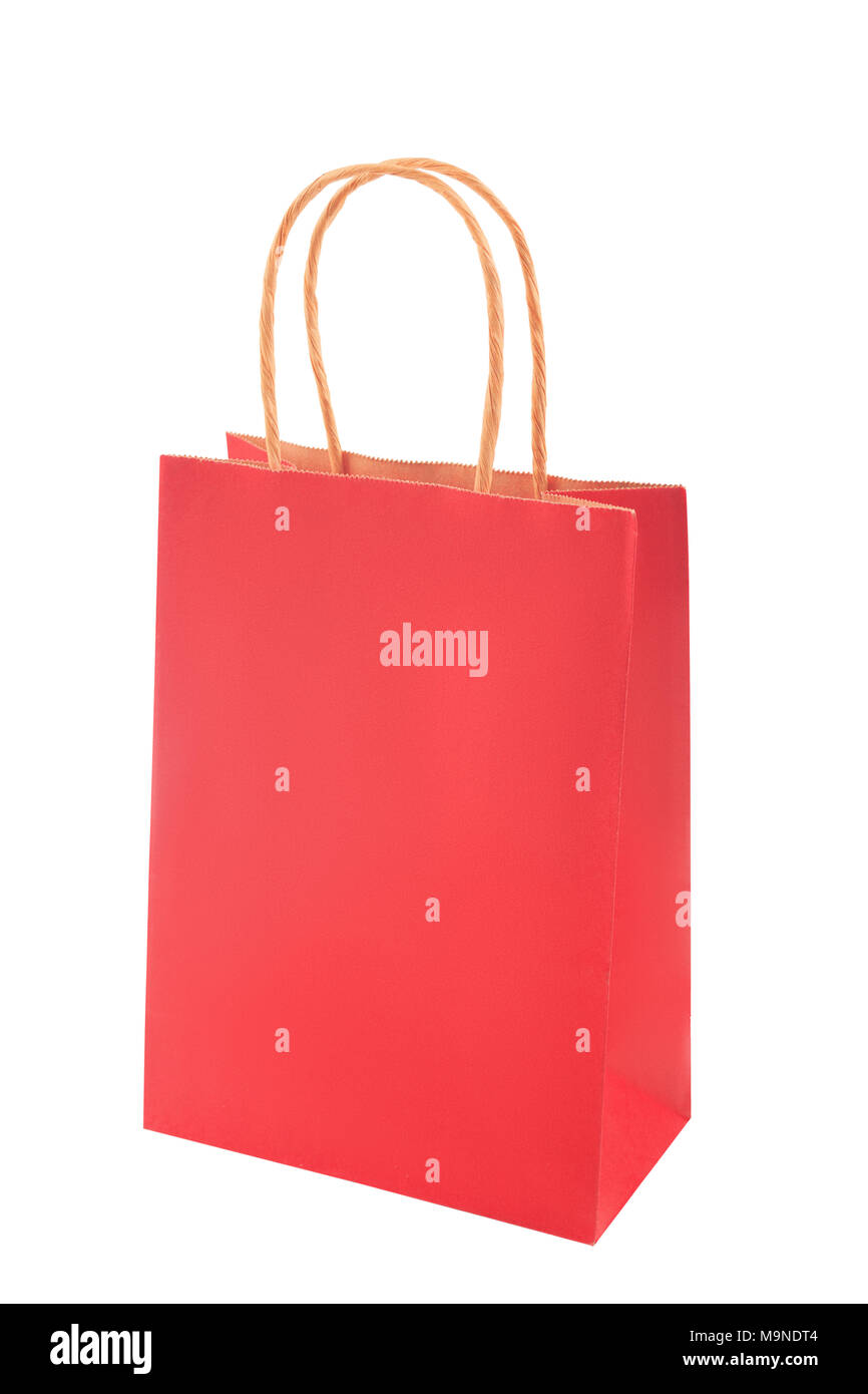 Ecological recycling red paper package, packet, bag isolated on white