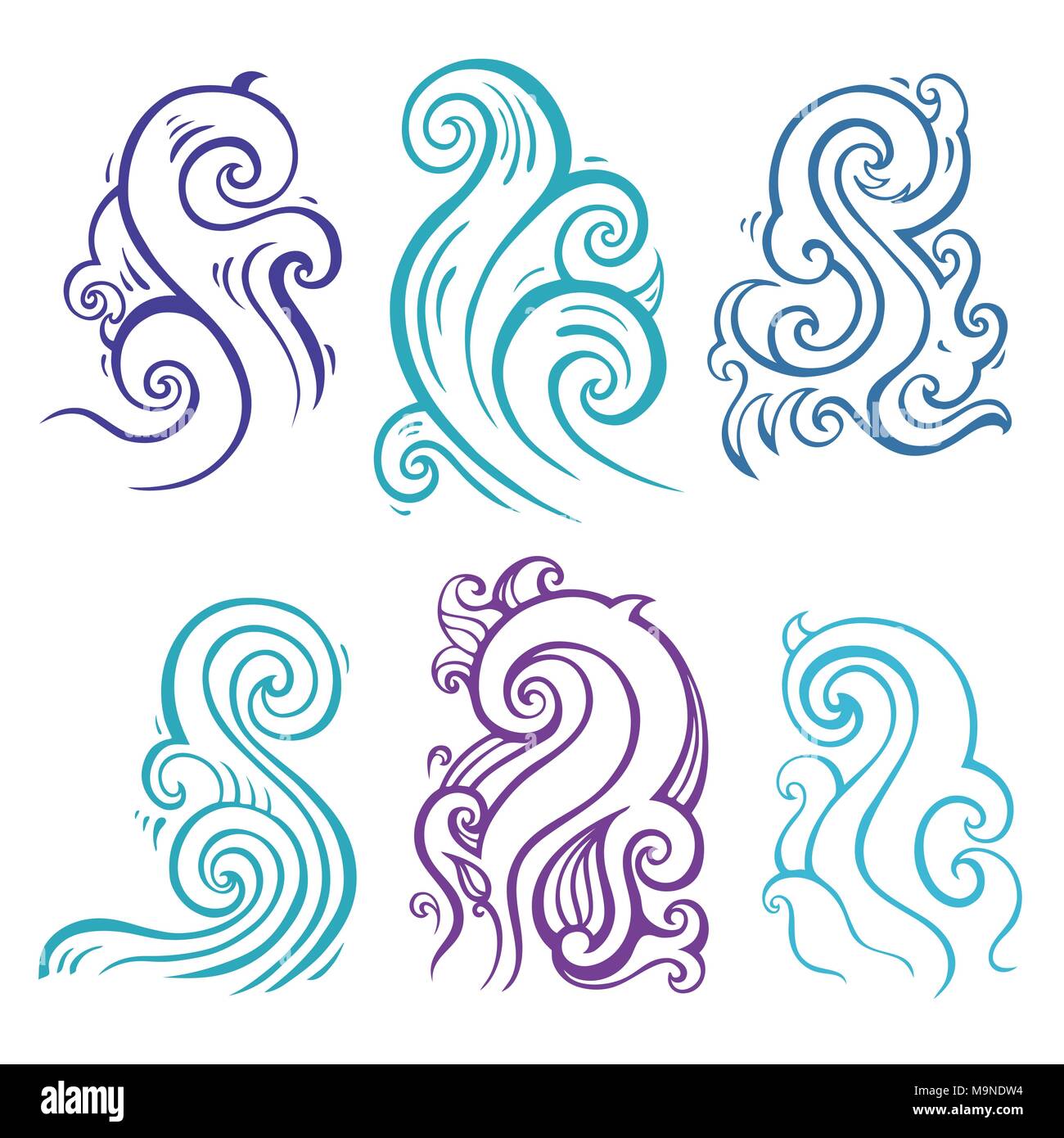 Ocean waves set isolated on white background, vector illustration Stock ...