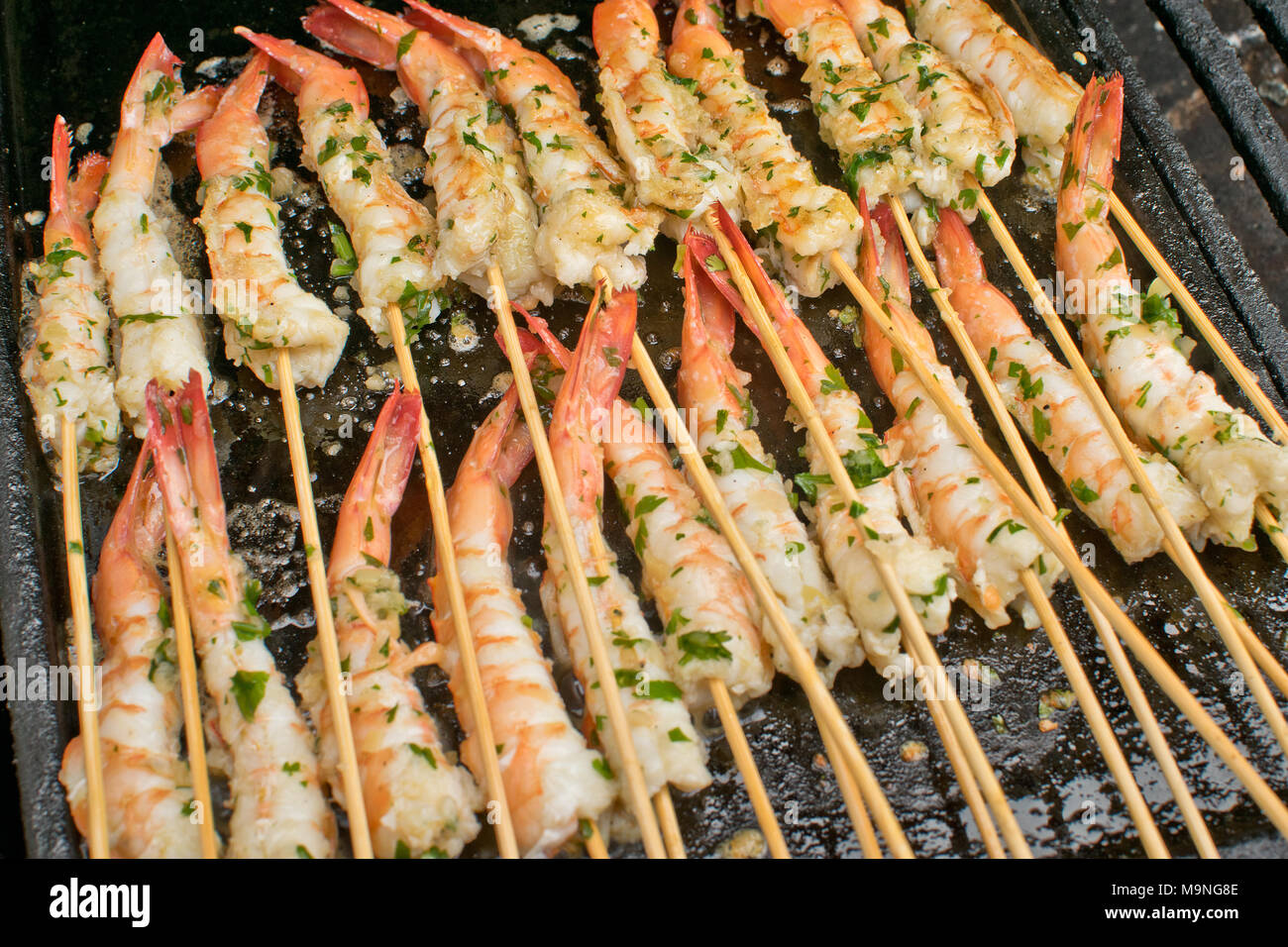 Tasty BBQ prawn skewers. In Australia Stock Photo - Alamy