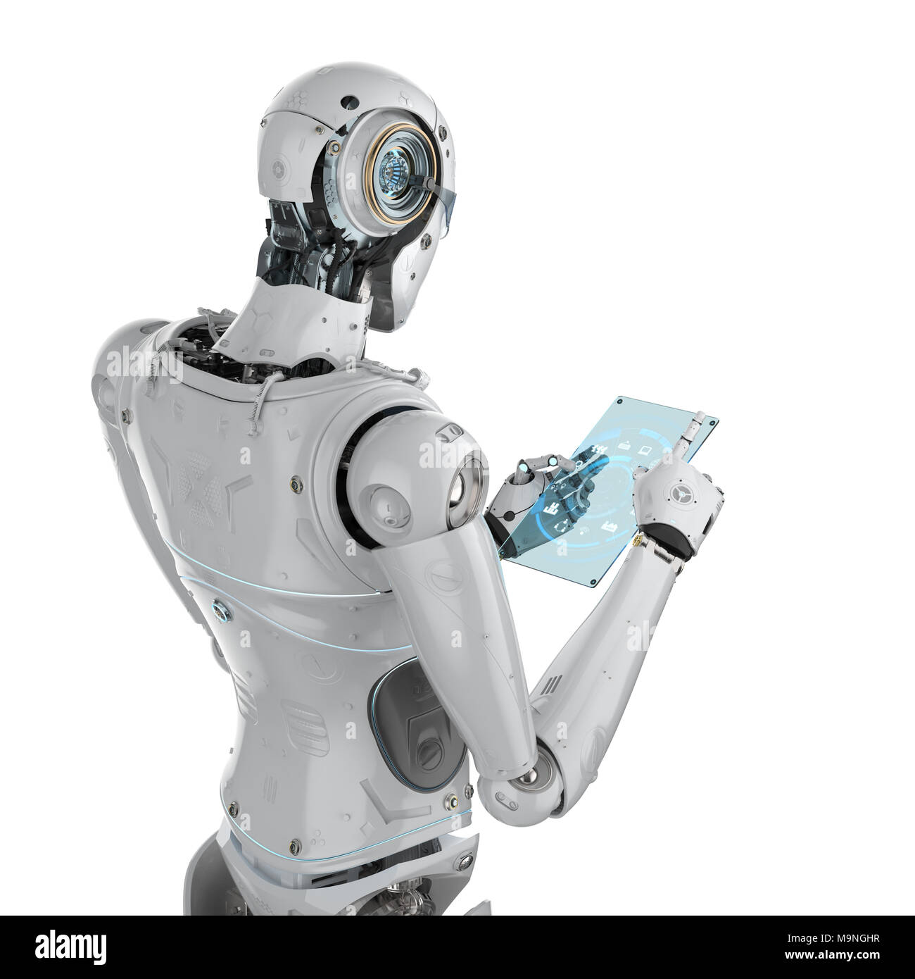 3d rendering humanoid robot working with digital tablet Stock Photo - Alamy