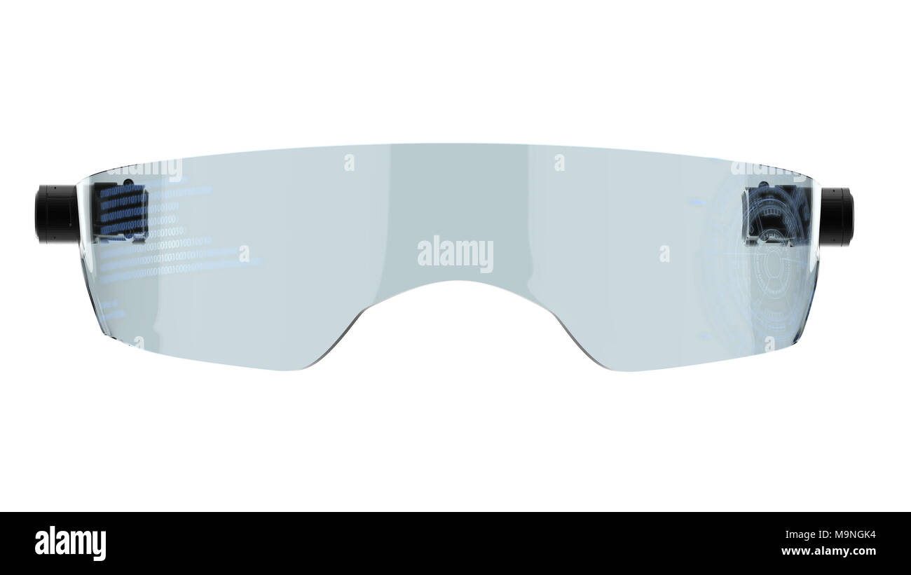 3d rendering goggle or eyeglasses with hud interface isolated on white