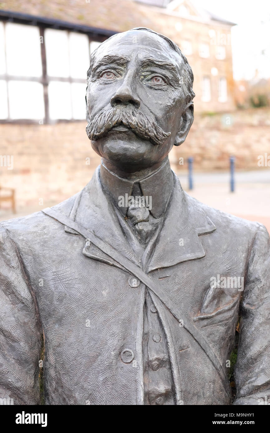 Hereford UK statue of composer Sir Edward Elgar adjacent to the cathedral Stock Photo