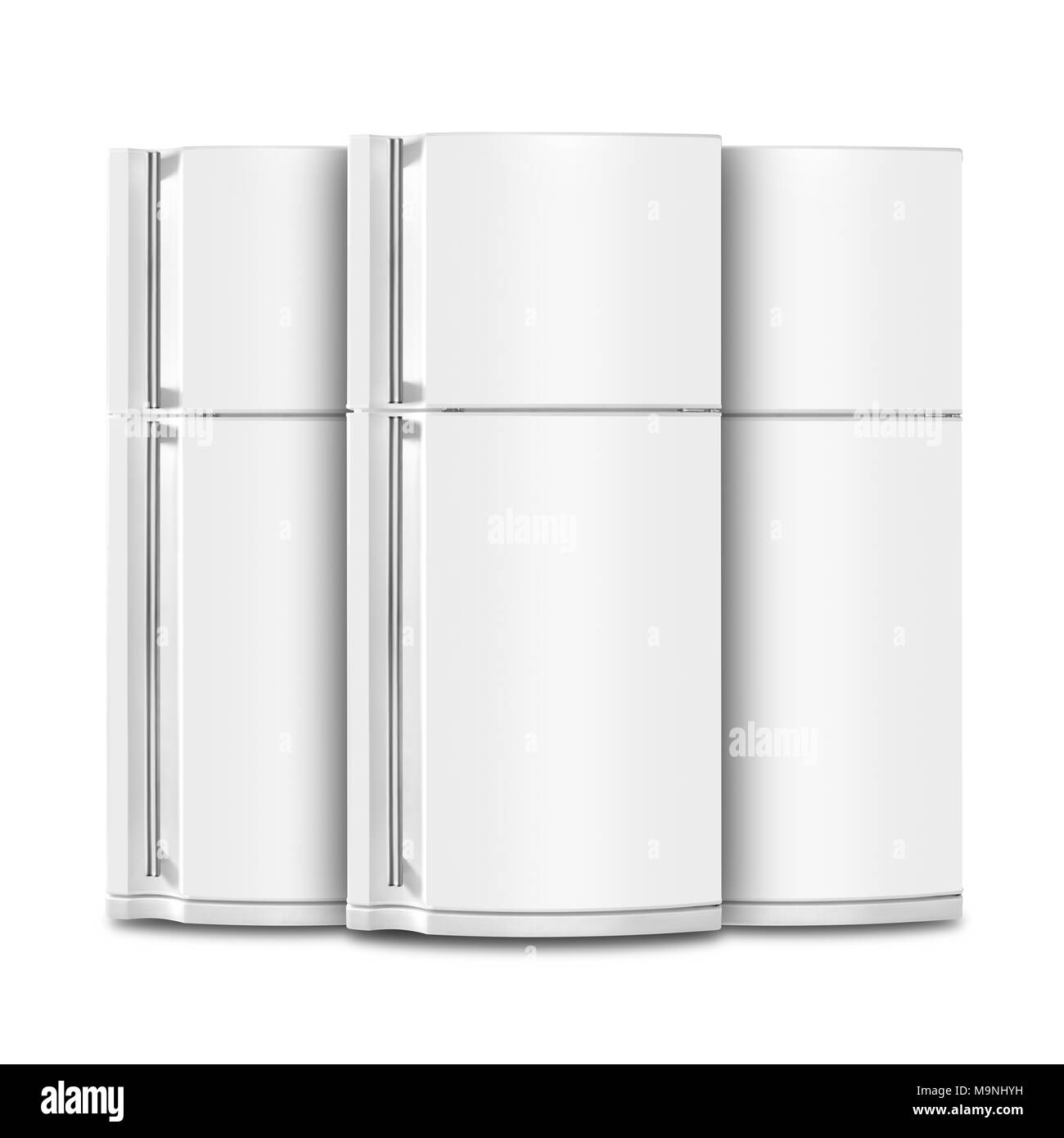 Major appliance - Three Refrigerator fridge on a white background. Isolated Stock Photo
