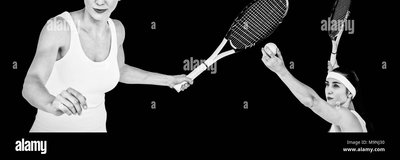 Composite image of female athlete playing tennis Stock Photo