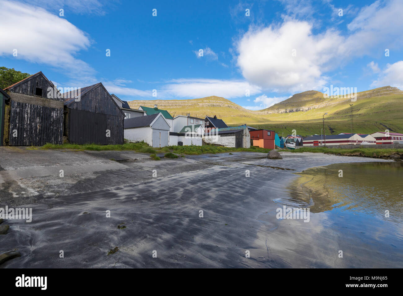 Typical huts, Leirvik, Eysturoy Island, Faroe Islands Stock Photo