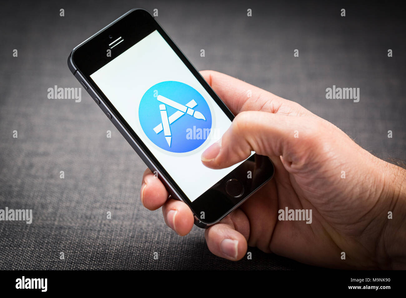 Apple app store on an iPhone mobile phone Stock Photo