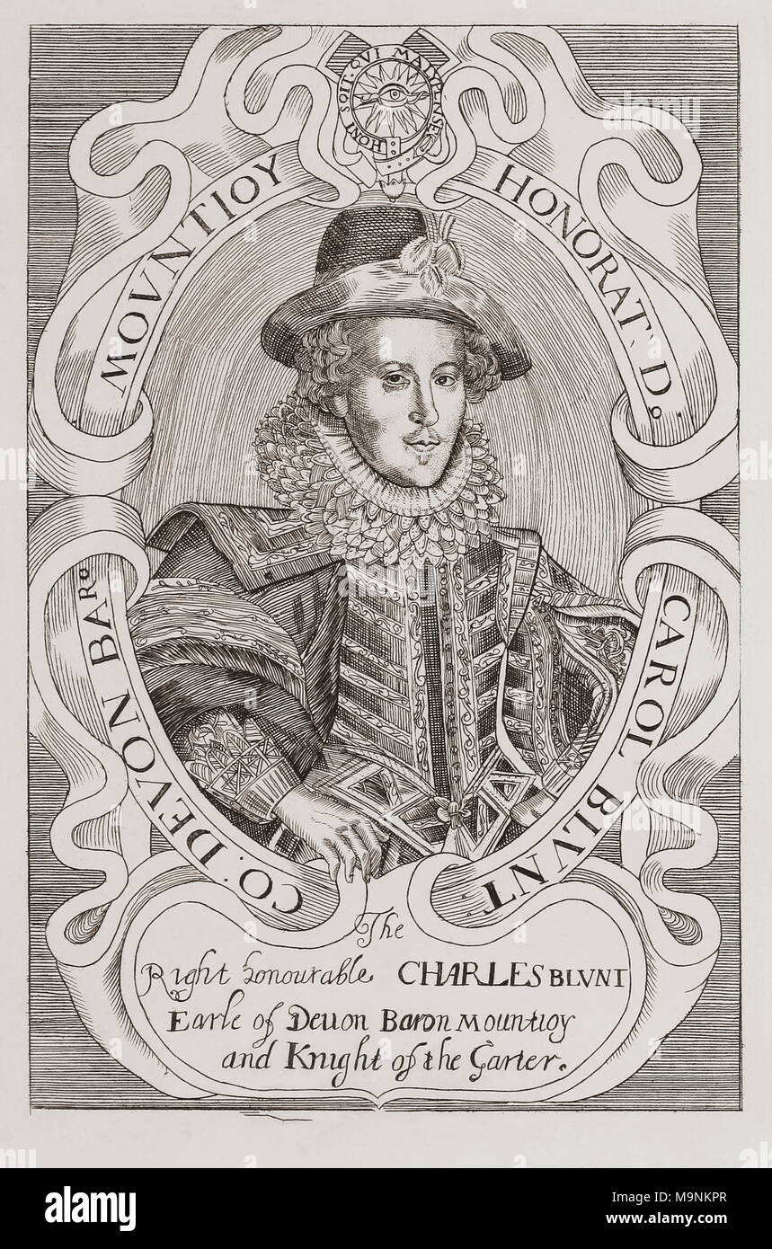 Charles Blount, 1st Earl of Devonshire, 1563-1606. English nobleman. Lord Deputy of Ireland under Queen Elizabeth I, and Lord Lieutenant of Ireland under King James I.  From Woodburn’s Gallery of Rare Portraits, published 1816. Stock Photo